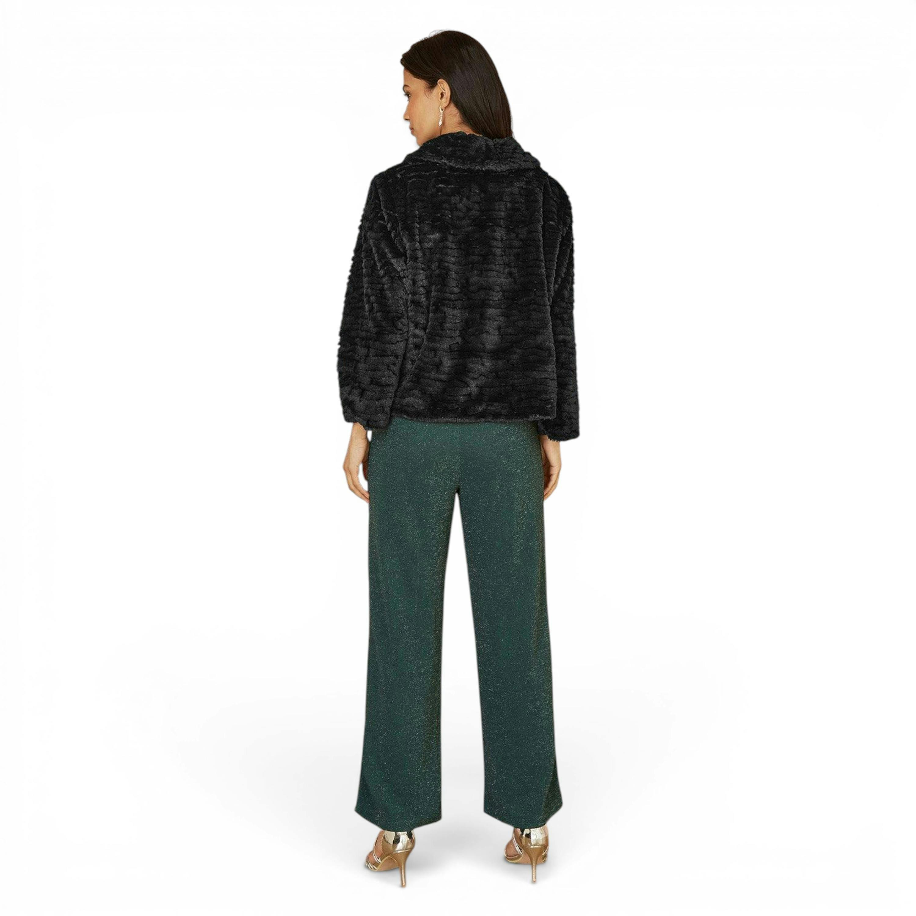 Yumi Black Faux Fur Short Jacket , view 3 of 4