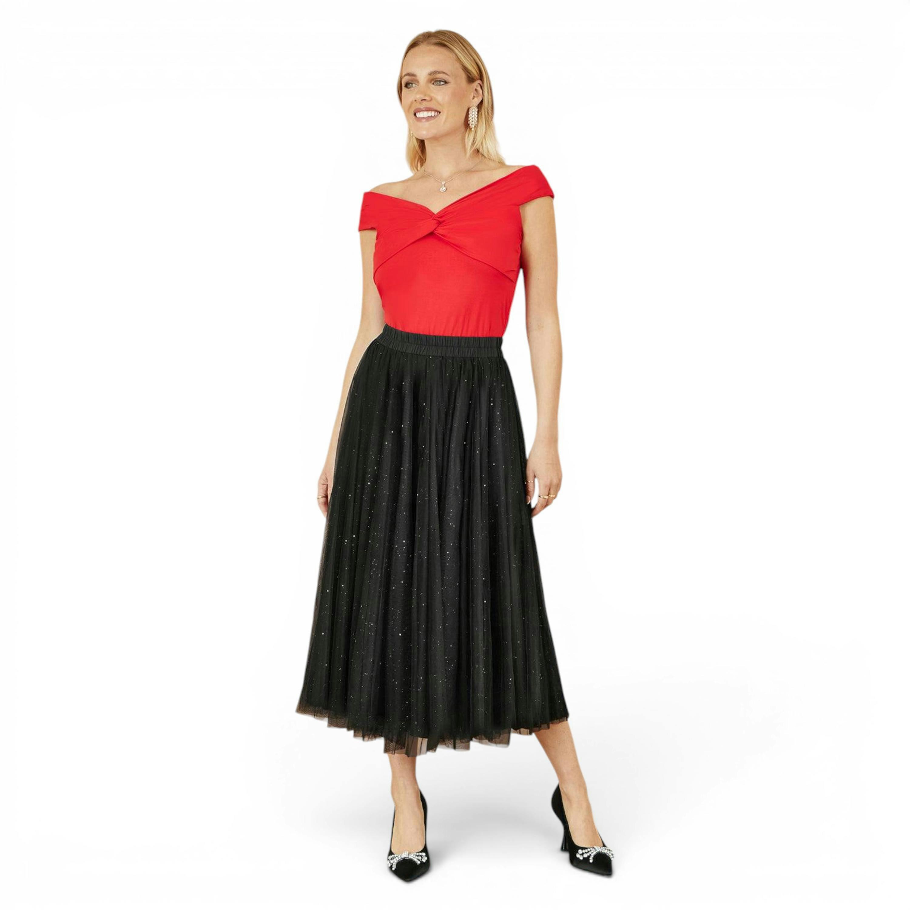 Yumi Black Sparkle Mesh Tulle Skirt , view 1 of 5
