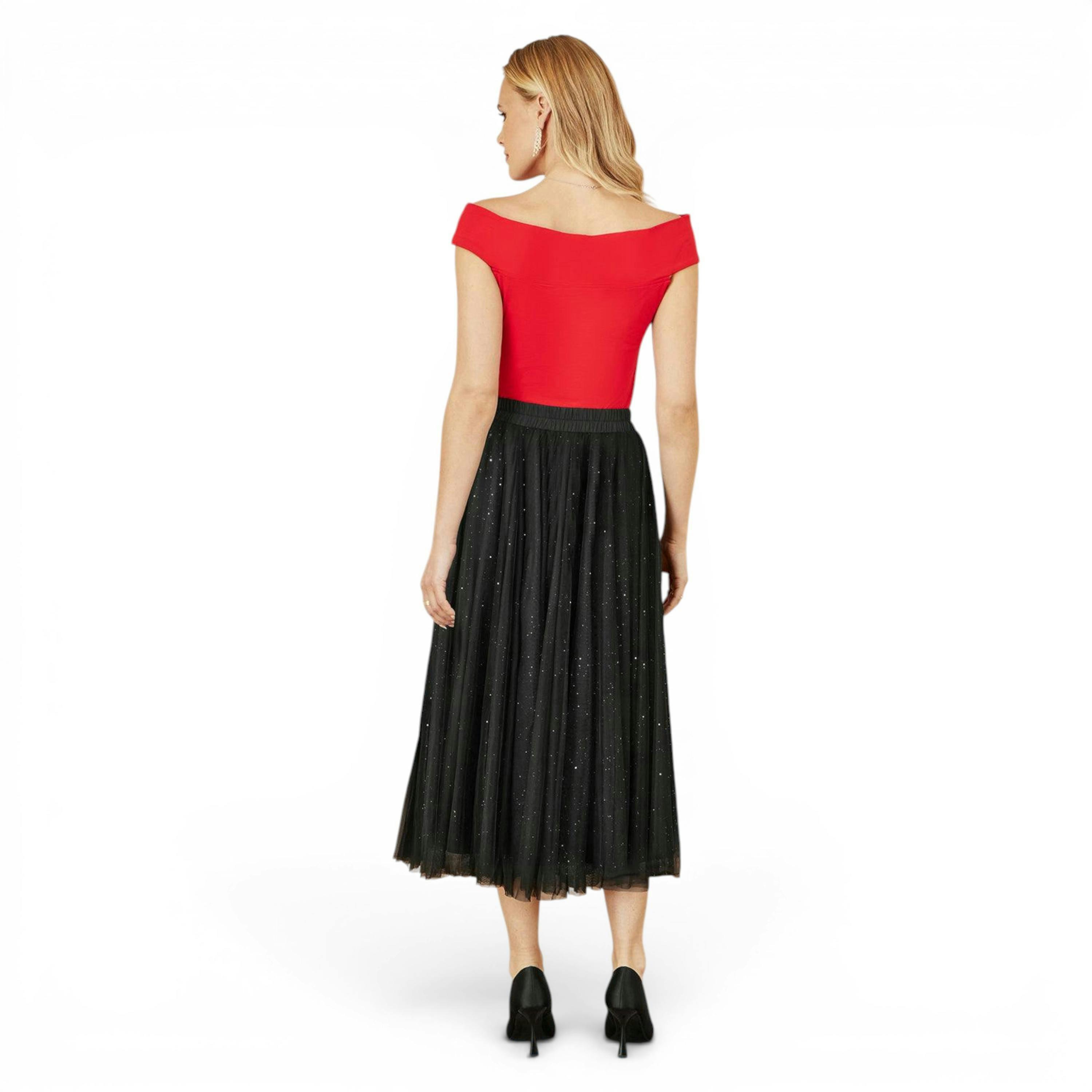 Yumi Black Sparkle Mesh Tulle Skirt , view 3 of 5