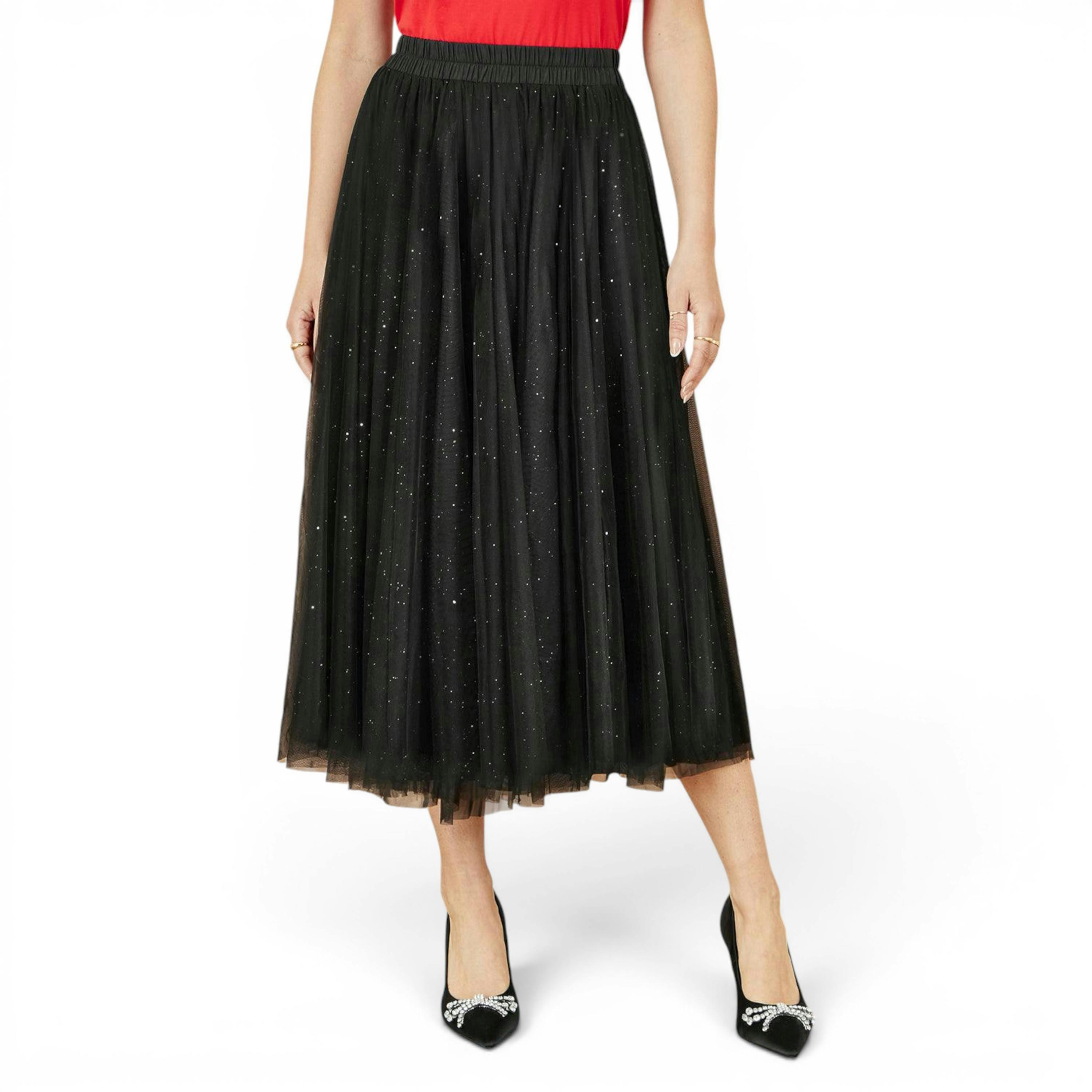 Yumi Black Sparkle Mesh Tulle Skirt , view 4 of 5