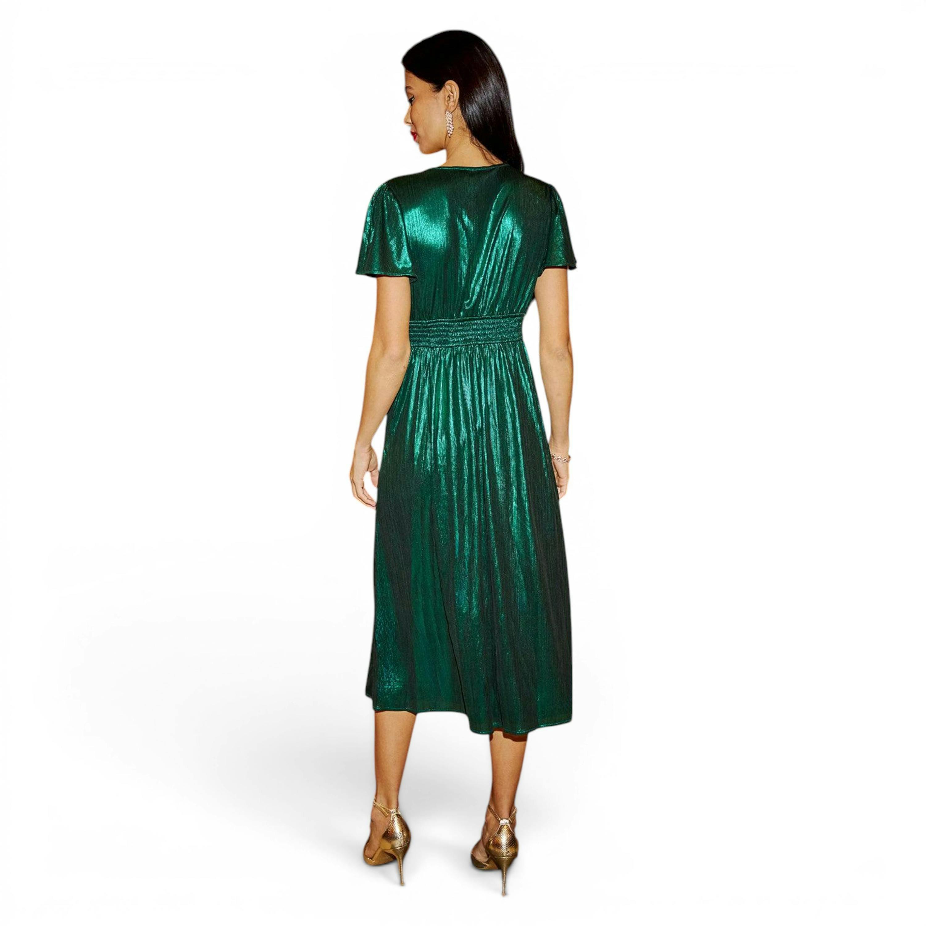 Yumi Green Metallic Ruched Midi Dress , view 6 of 6