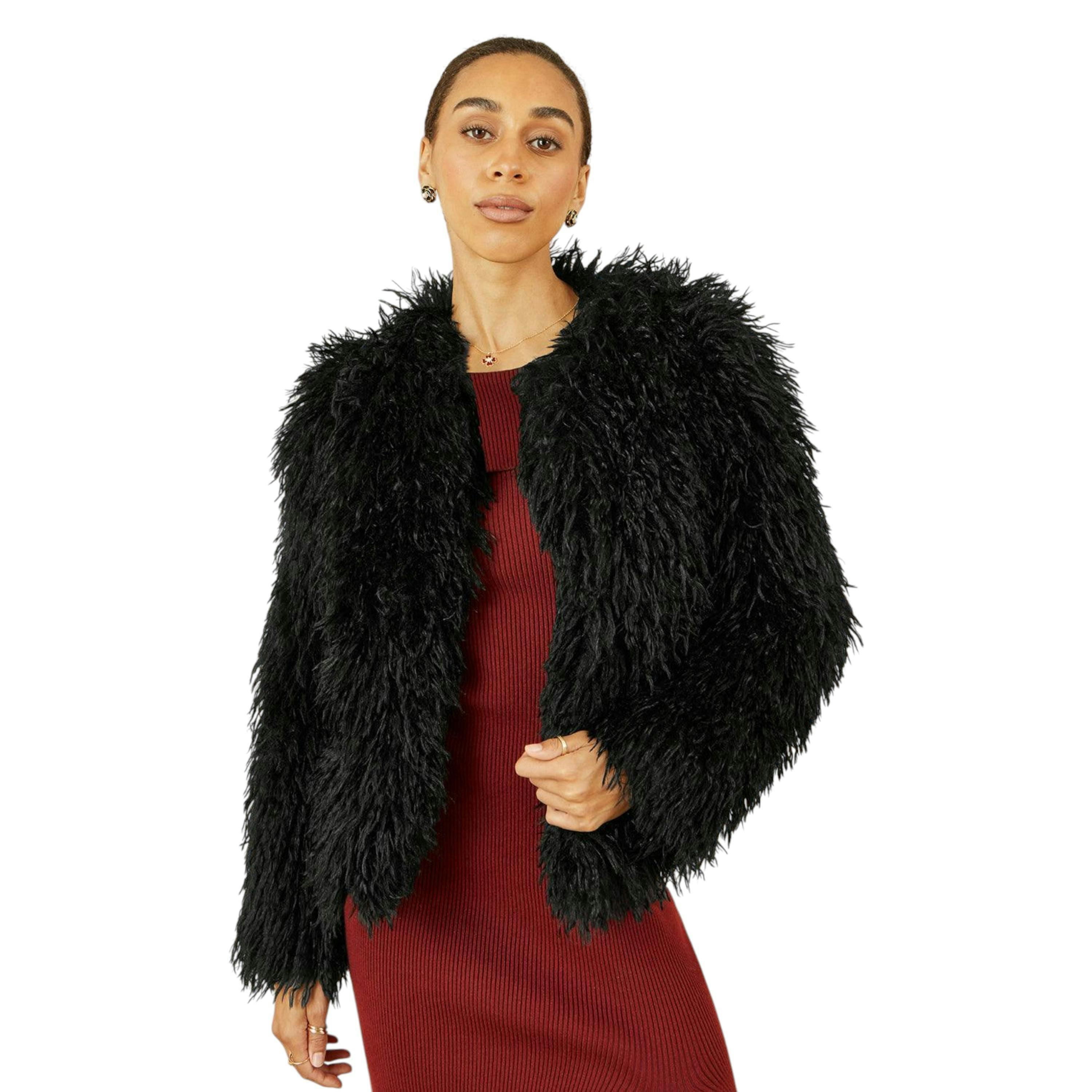 Yumi Black Luxe Fluffy Faux Fur Coat , view 1 of 5