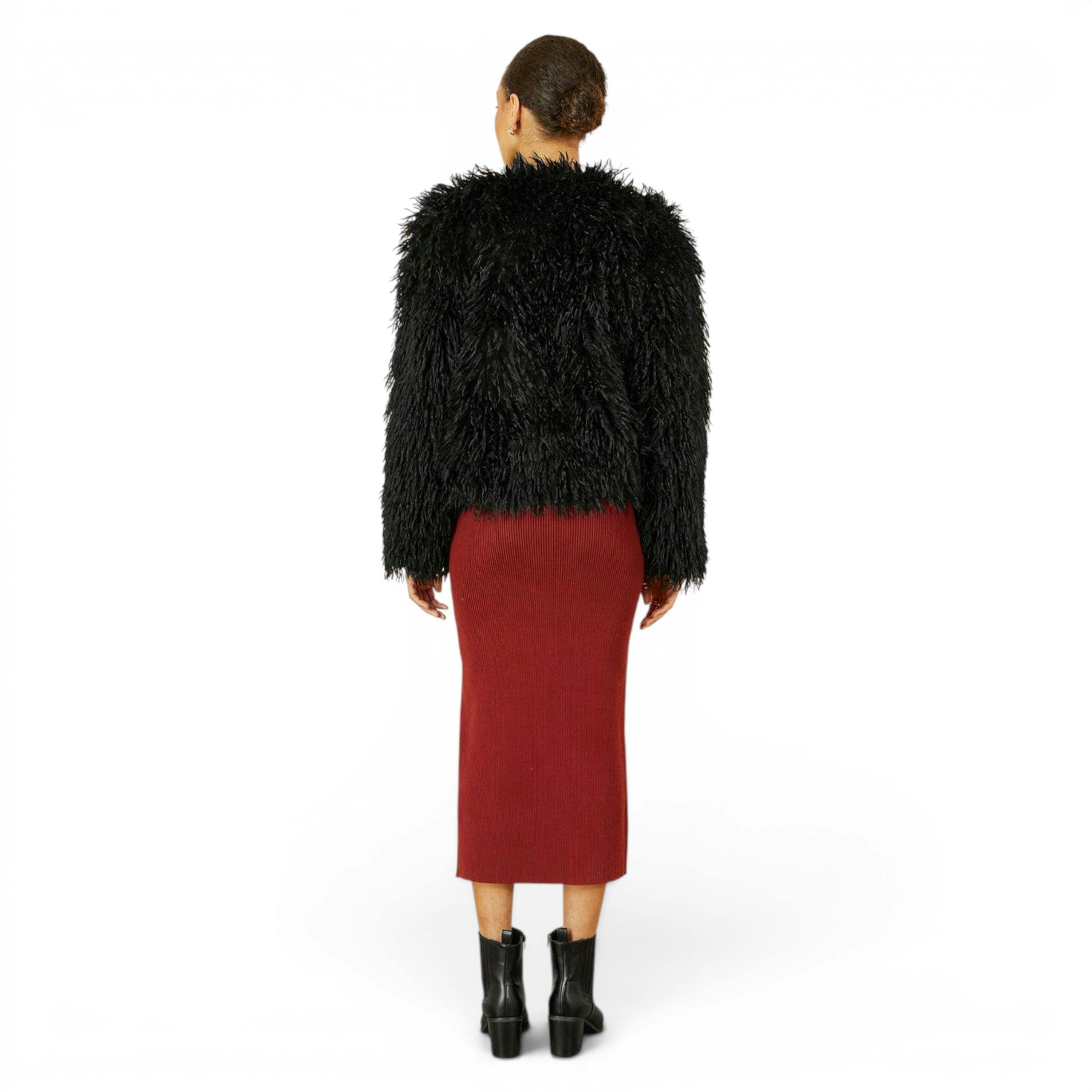 Yumi Black Luxe Fluffy Faux Fur Coat , view 4 of 5