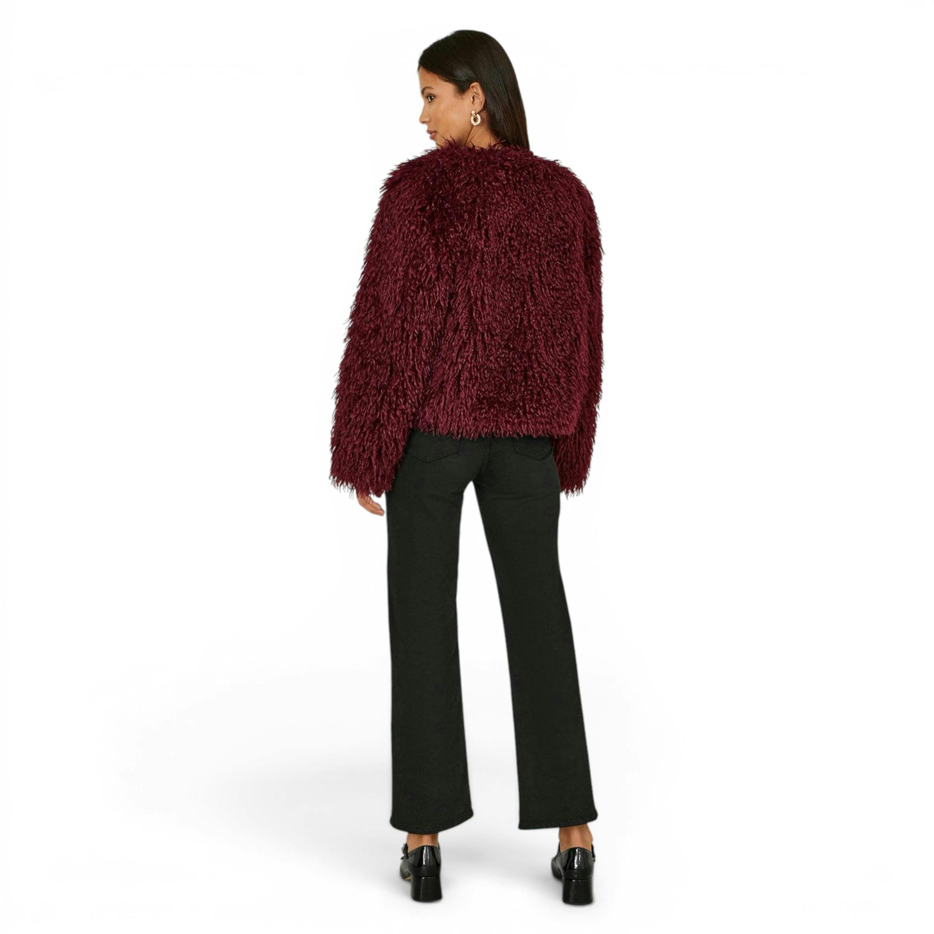 Yumi Burgundy Luxe Fluffy Faux Fur Coat , view 5 of 6