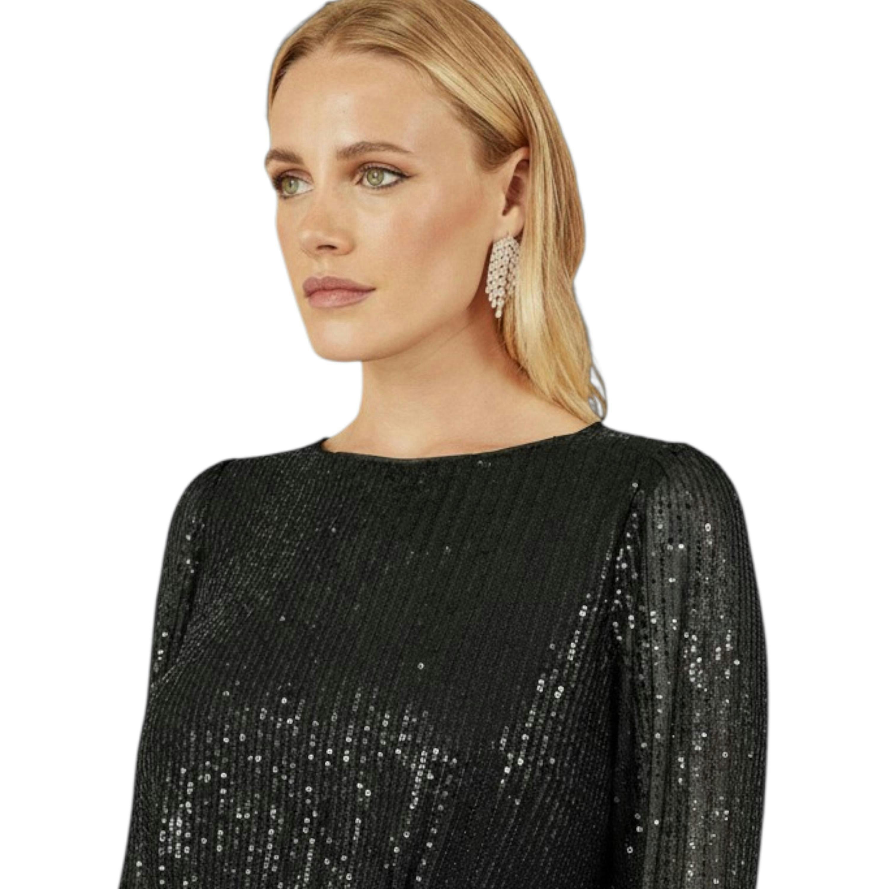 Yumi Black Sequin And Velvet Mini Dress , view 2 of 6