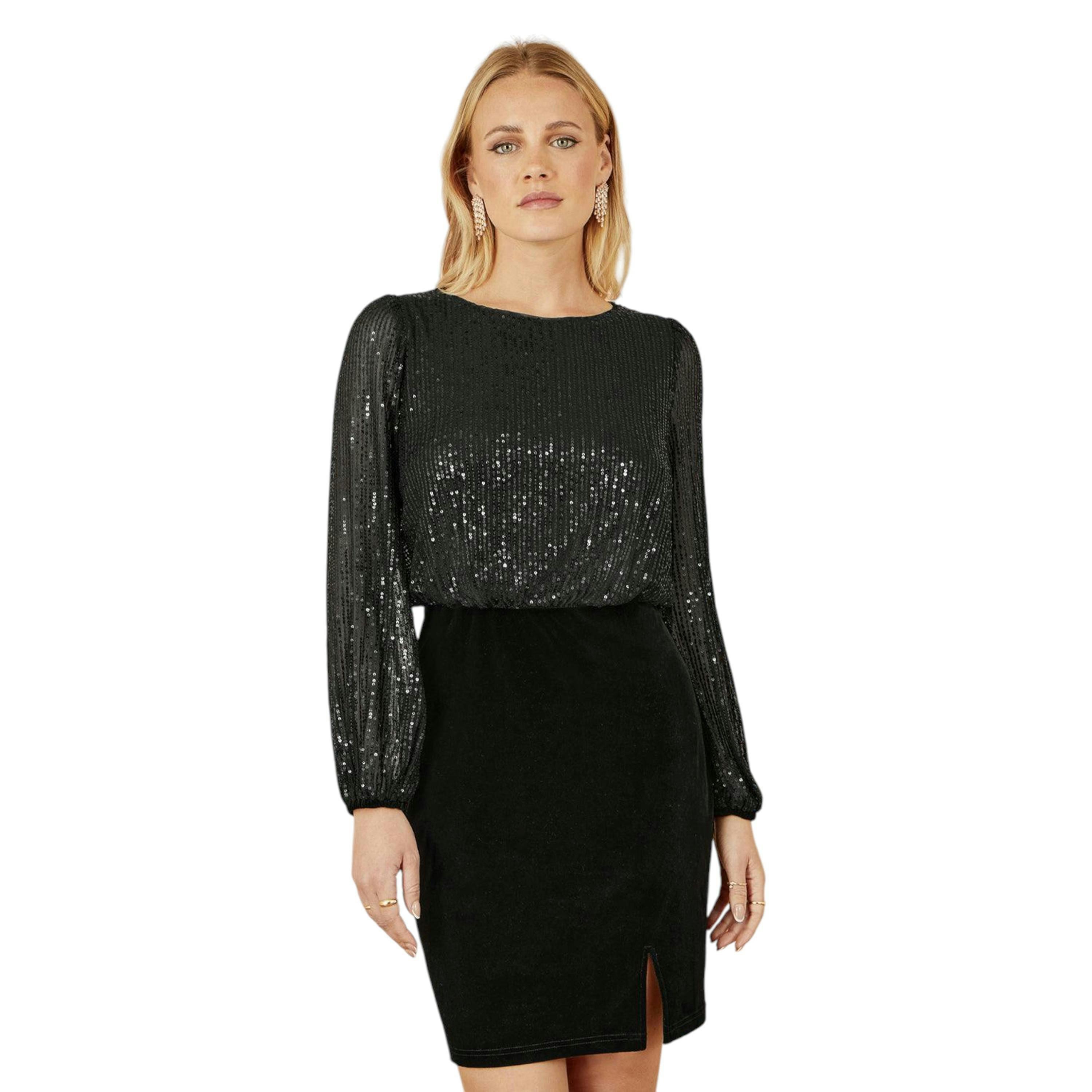 Yumi Black Sequin And Velvet Mini Dress , view 5 of 6