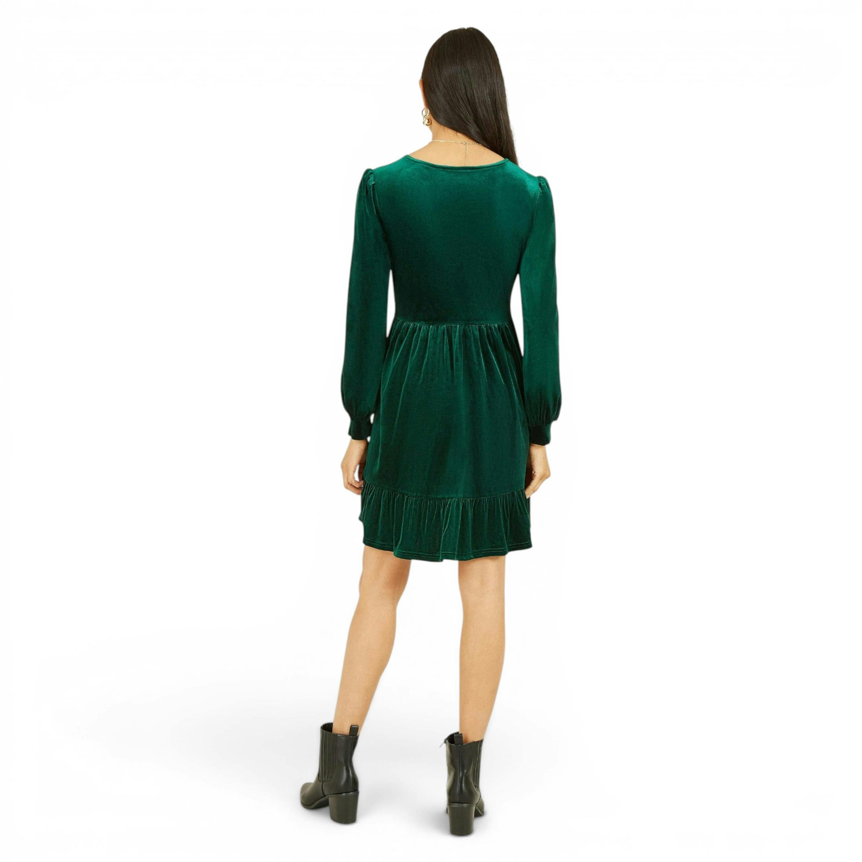 Yumi Green Velvet Long Sleeve Skater Dress , view 2 of 3