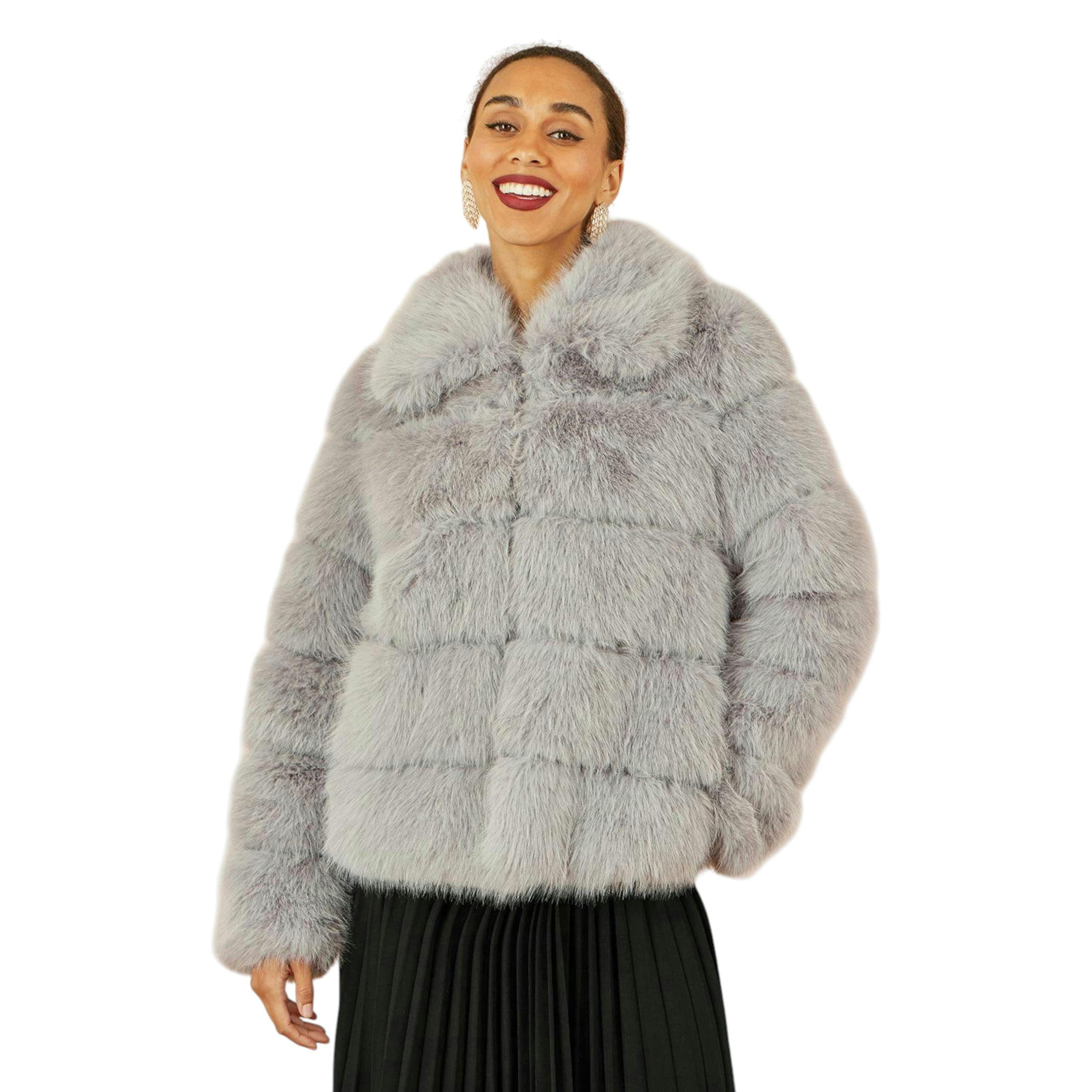 Yumi Grey Luxe Faur Fur Coat , view 1 of 6