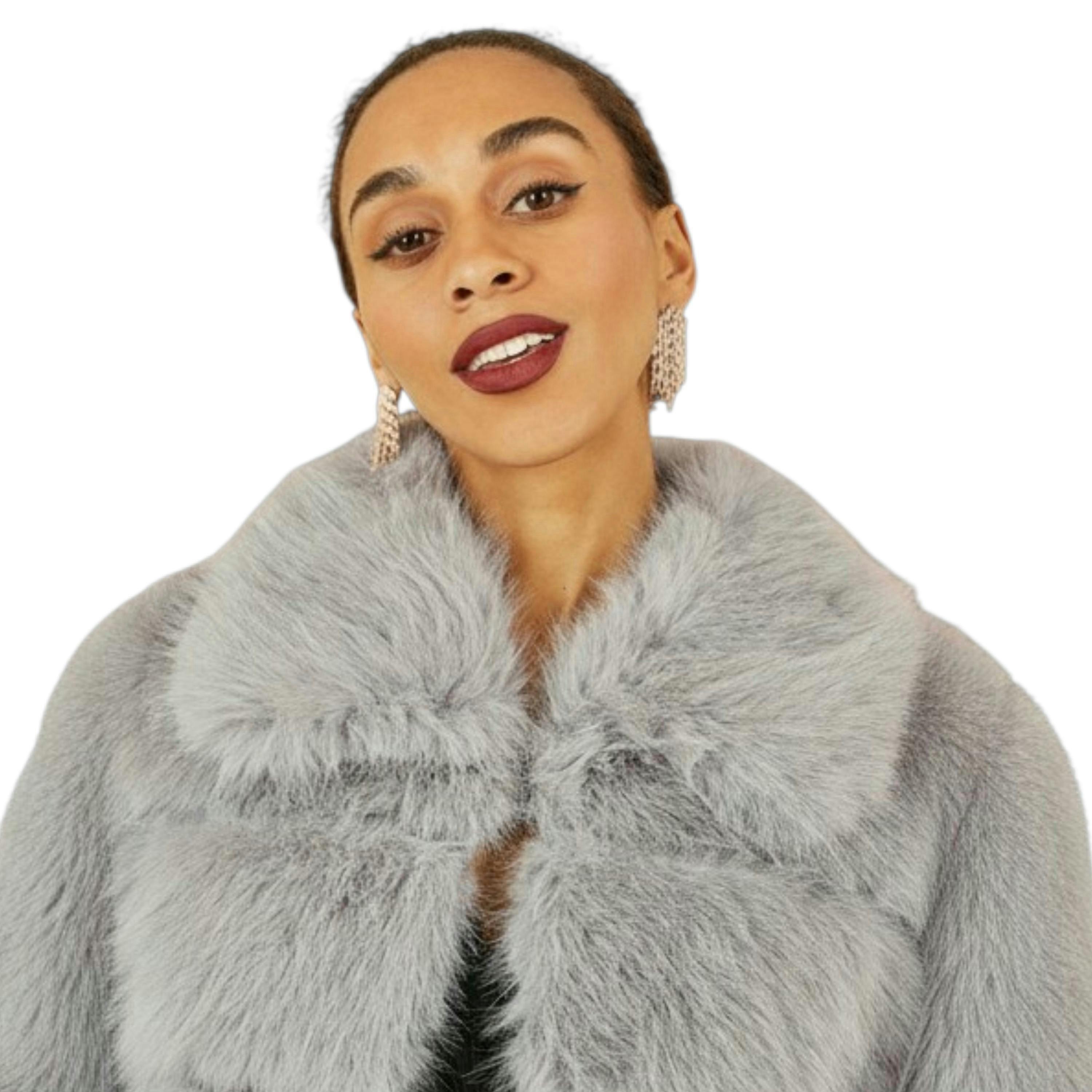 Yumi Grey Luxe Faur Fur Coat , view 2 of 6