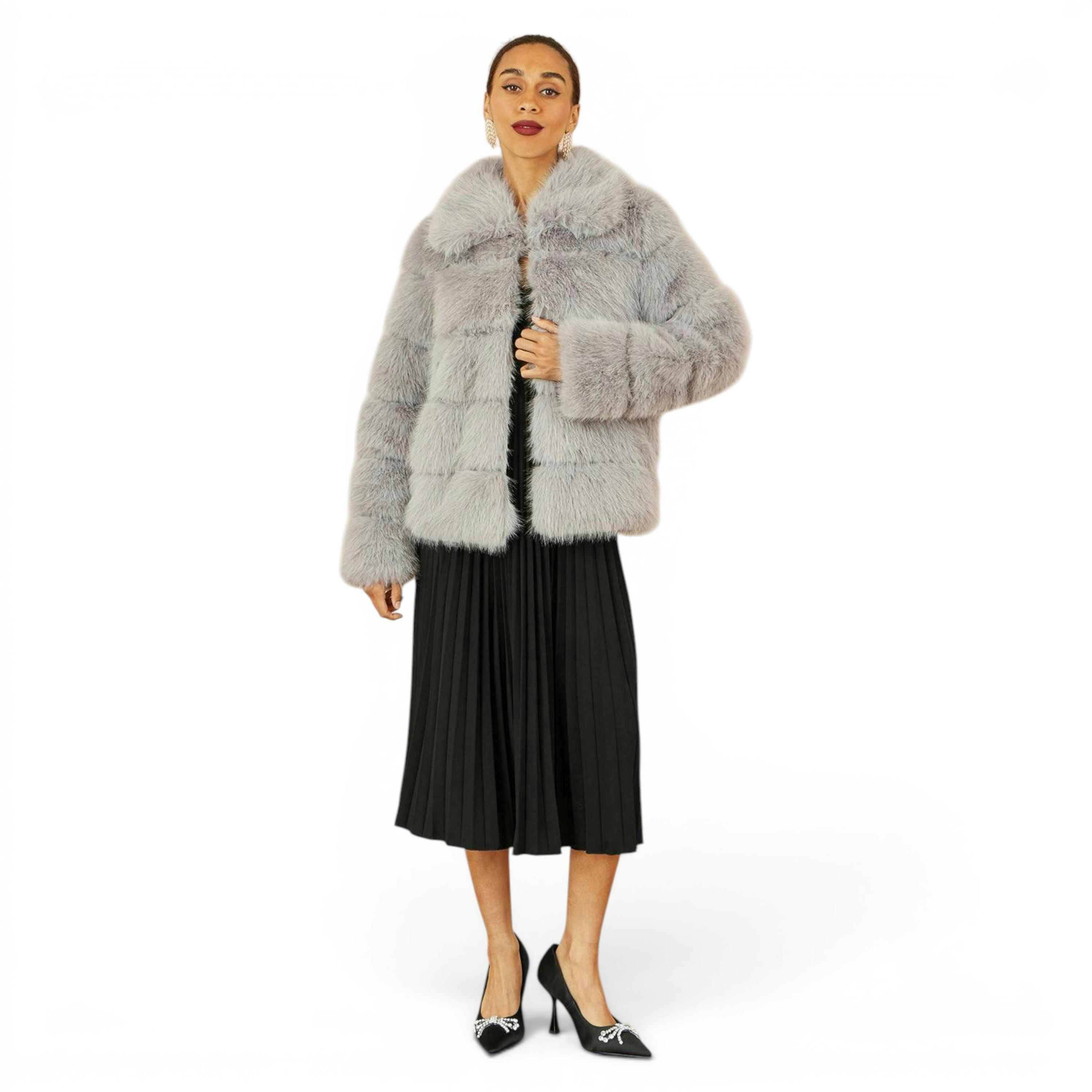 Yumi Grey Luxe Faur Fur Coat , view 3 of 6