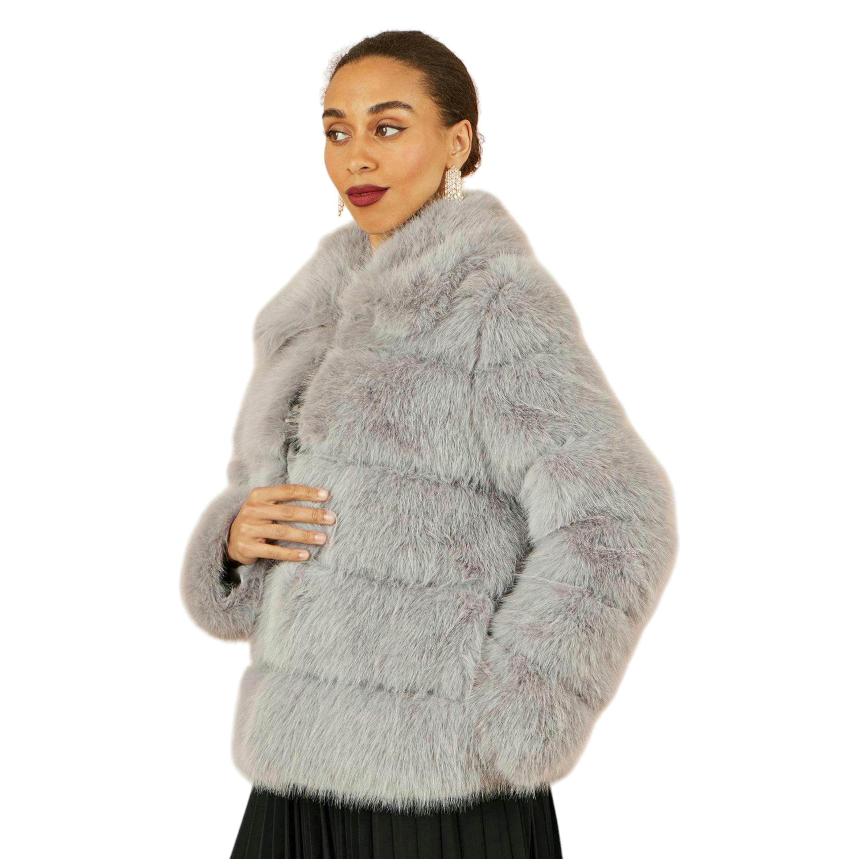 Yumi Grey Luxe Faur Fur Coat , view 4 of 6
