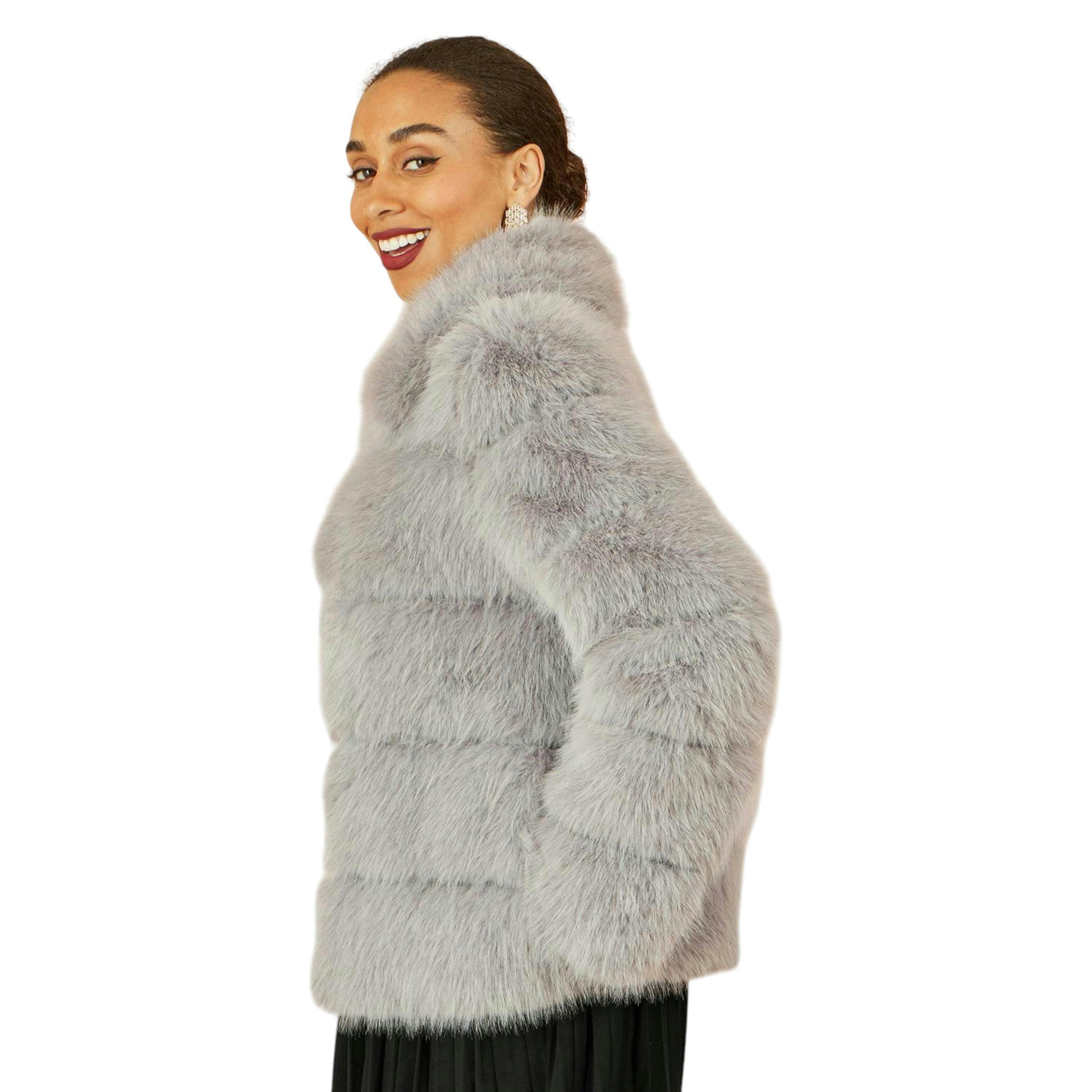 Yumi Grey Luxe Faur Fur Coat , view 6 of 6