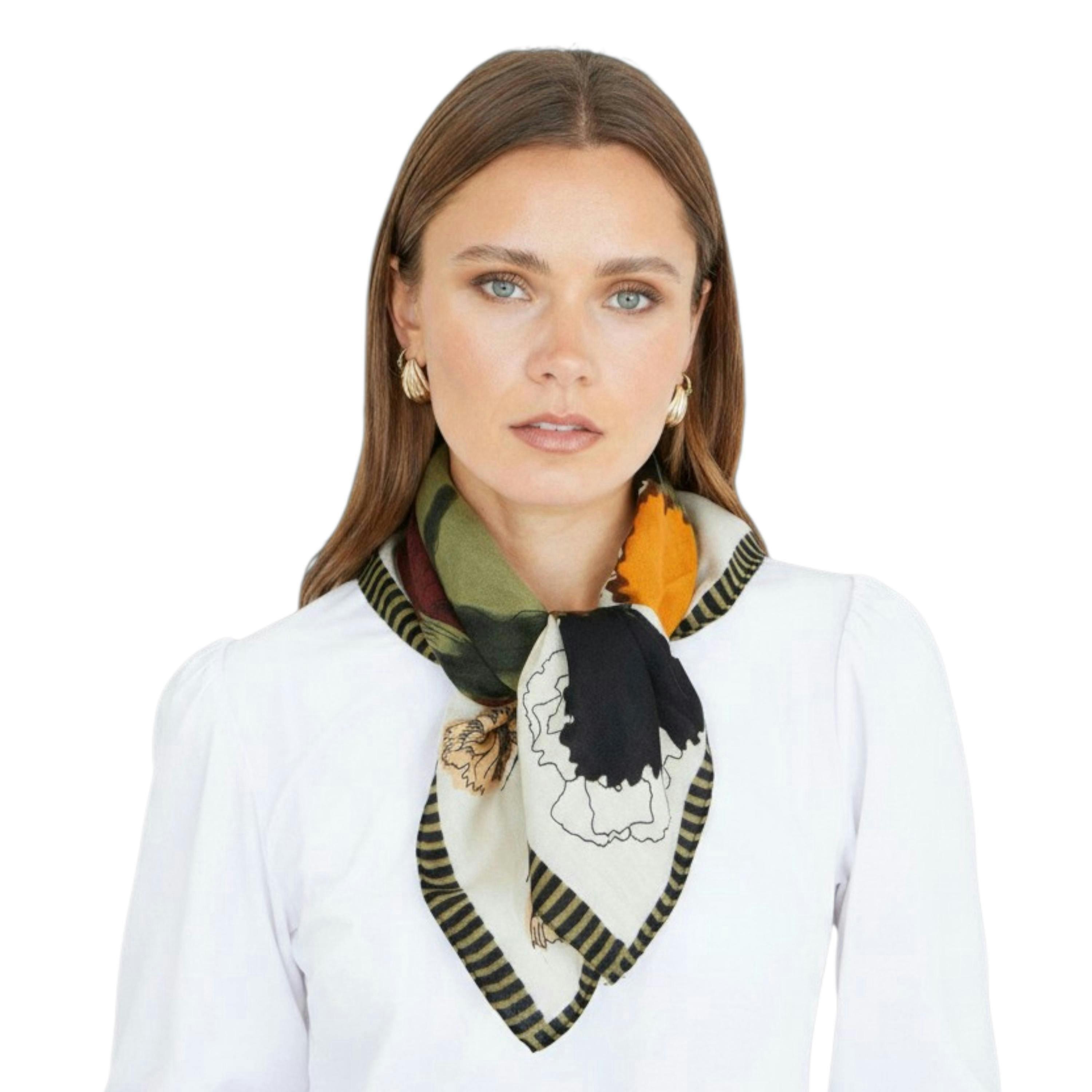 Yumi Green Viscose Placement Floral Scarf , view 1 of 3