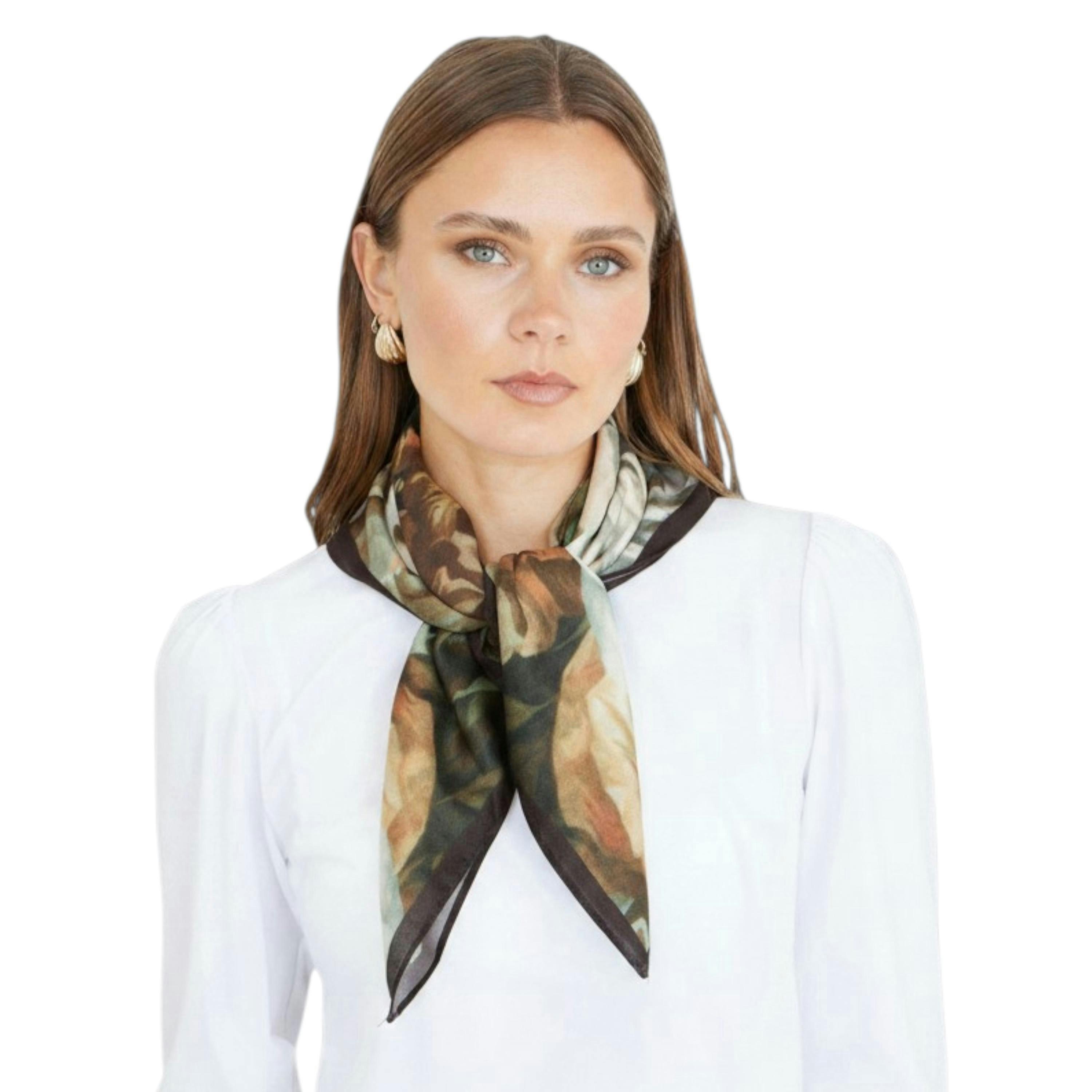 Yumi Brown Viscose Autumnal Floral Scarf , view 1 of 3