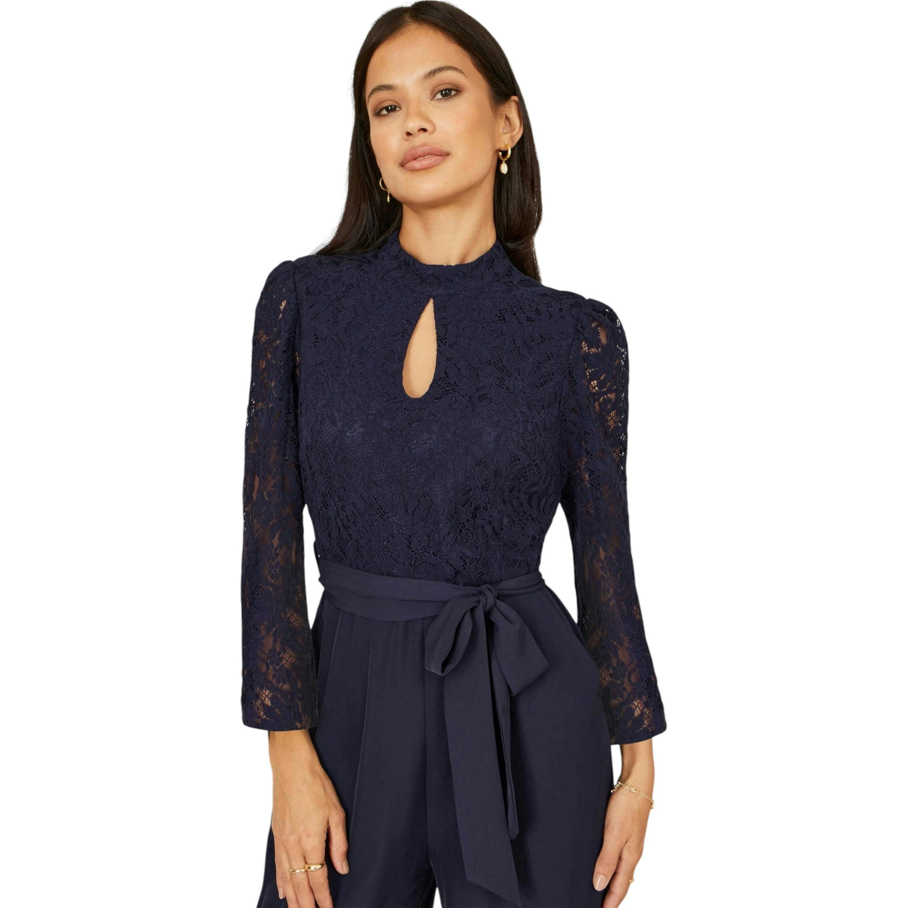 Yumi Navy Lace Applique Jumpsuit , view 1 of 6