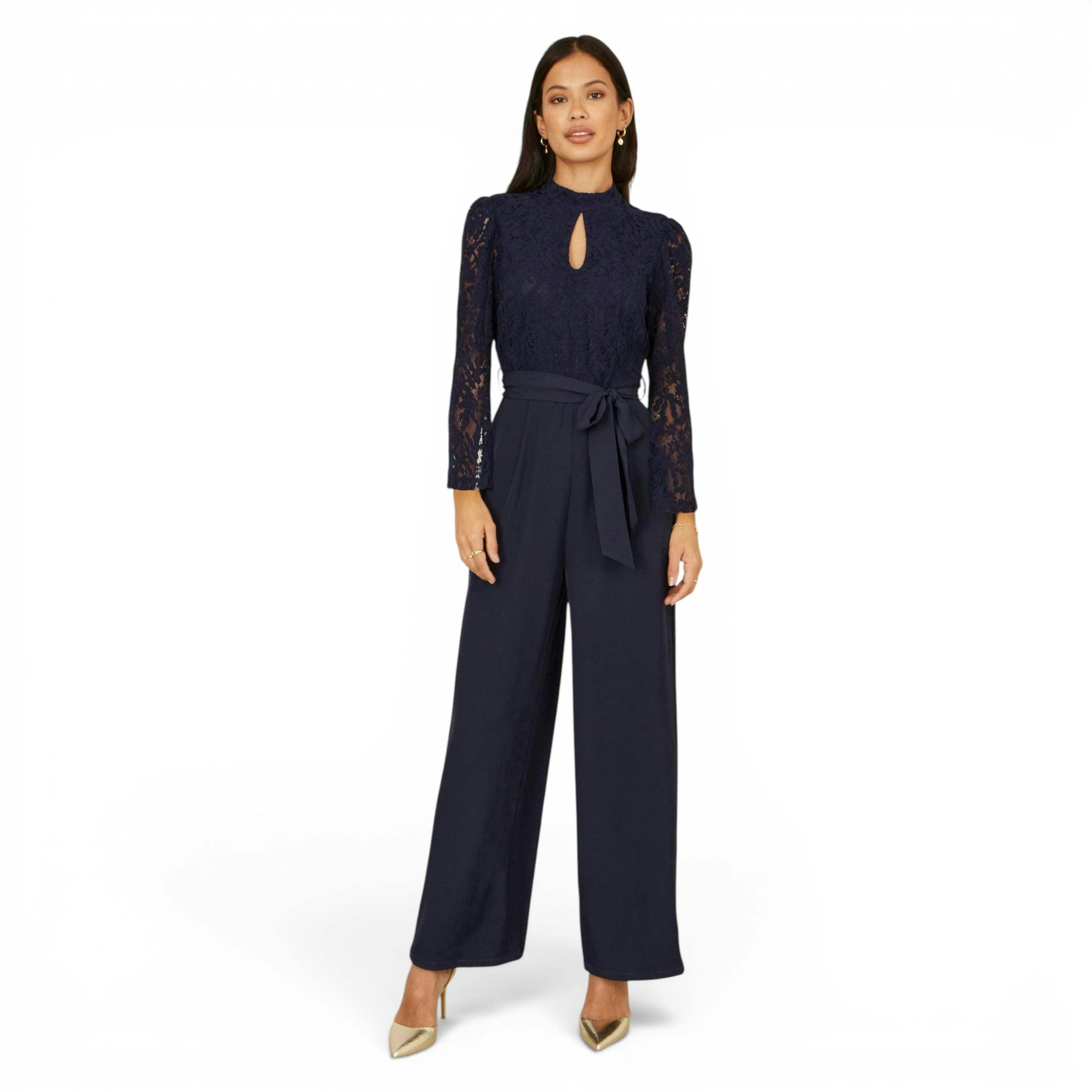 Yumi Navy Lace Applique Jumpsuit , view 2 of 6