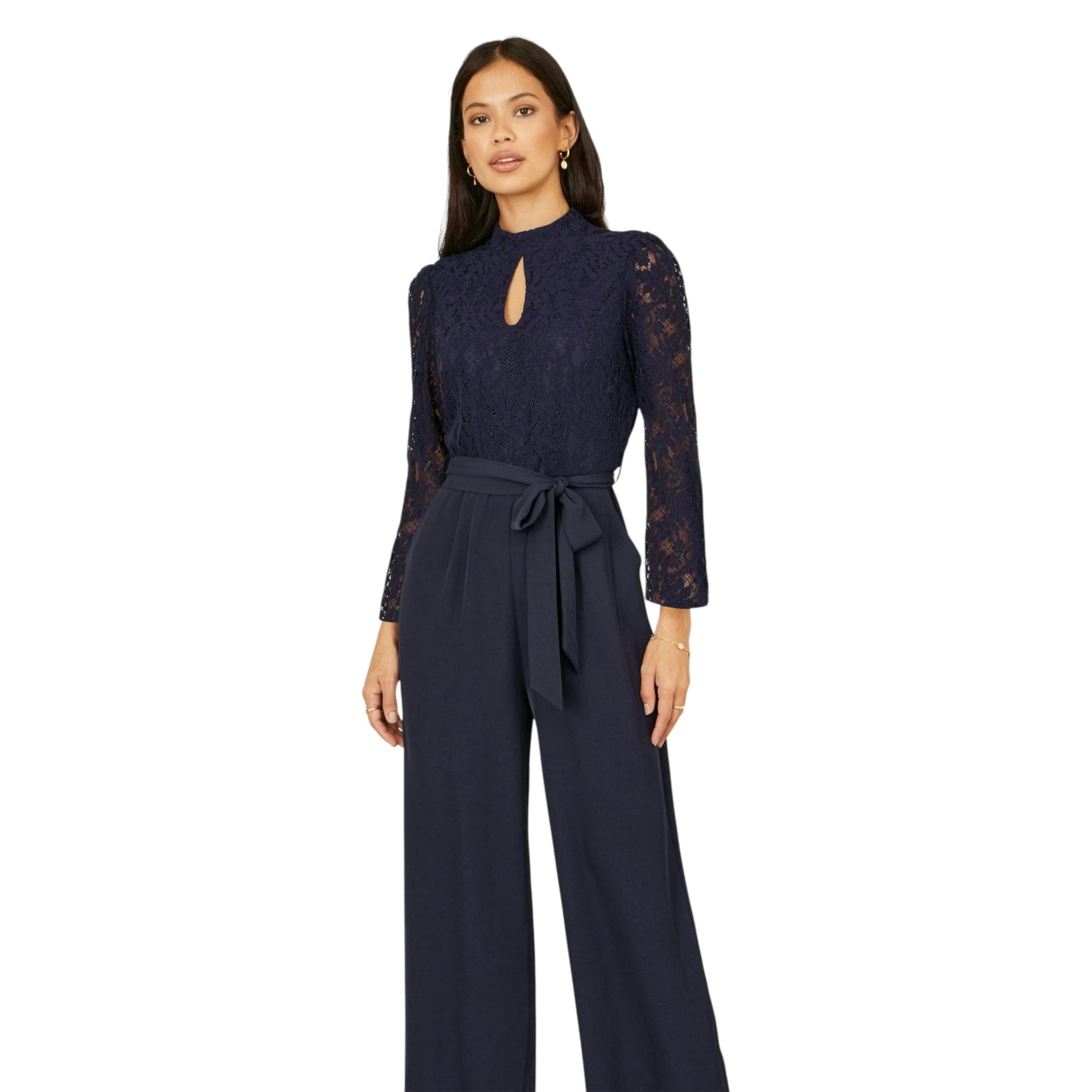Yumi Navy Lace Applique Jumpsuit , view 3 of 6