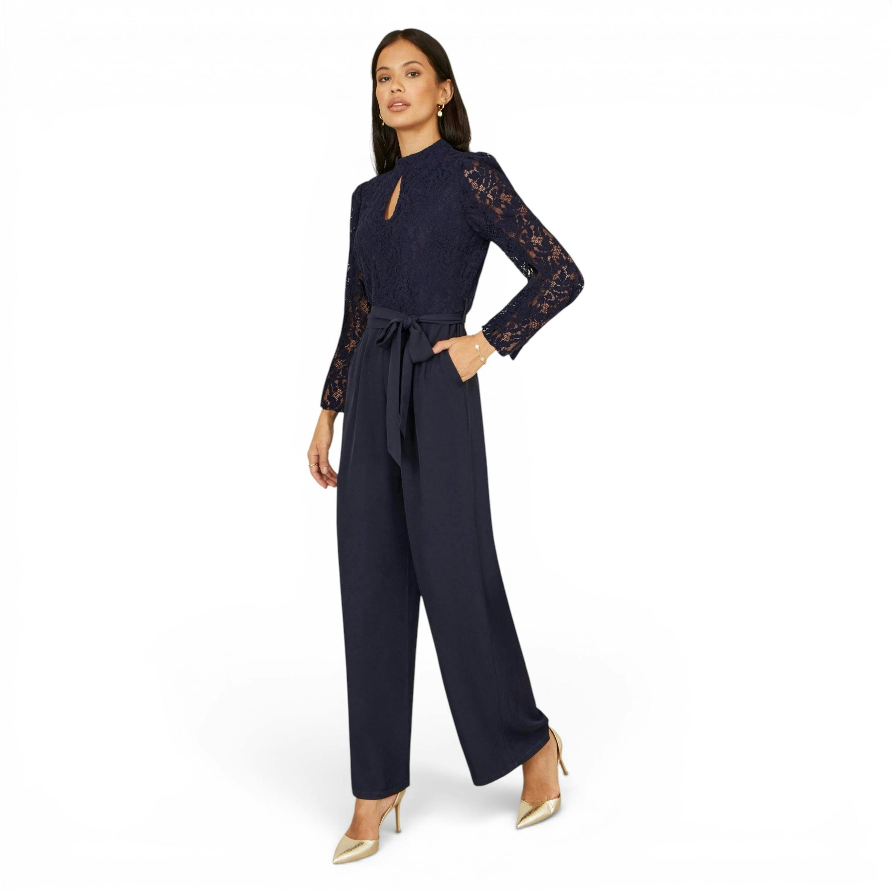 Yumi Navy Lace Applique Jumpsuit , view 4 of 6