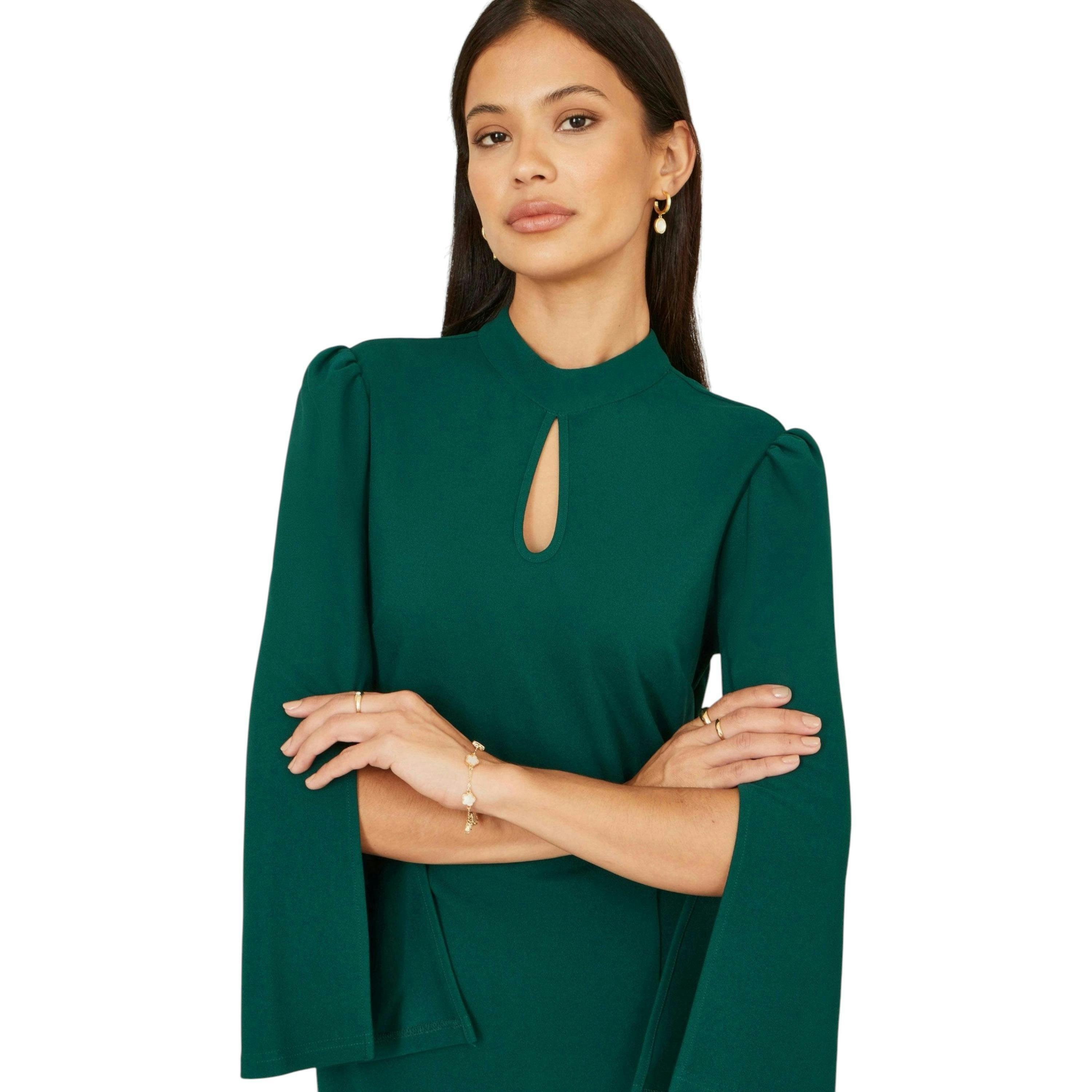 Yumi Green Fitted Midi Dress With Flute Sleeves , view 2 of 6
