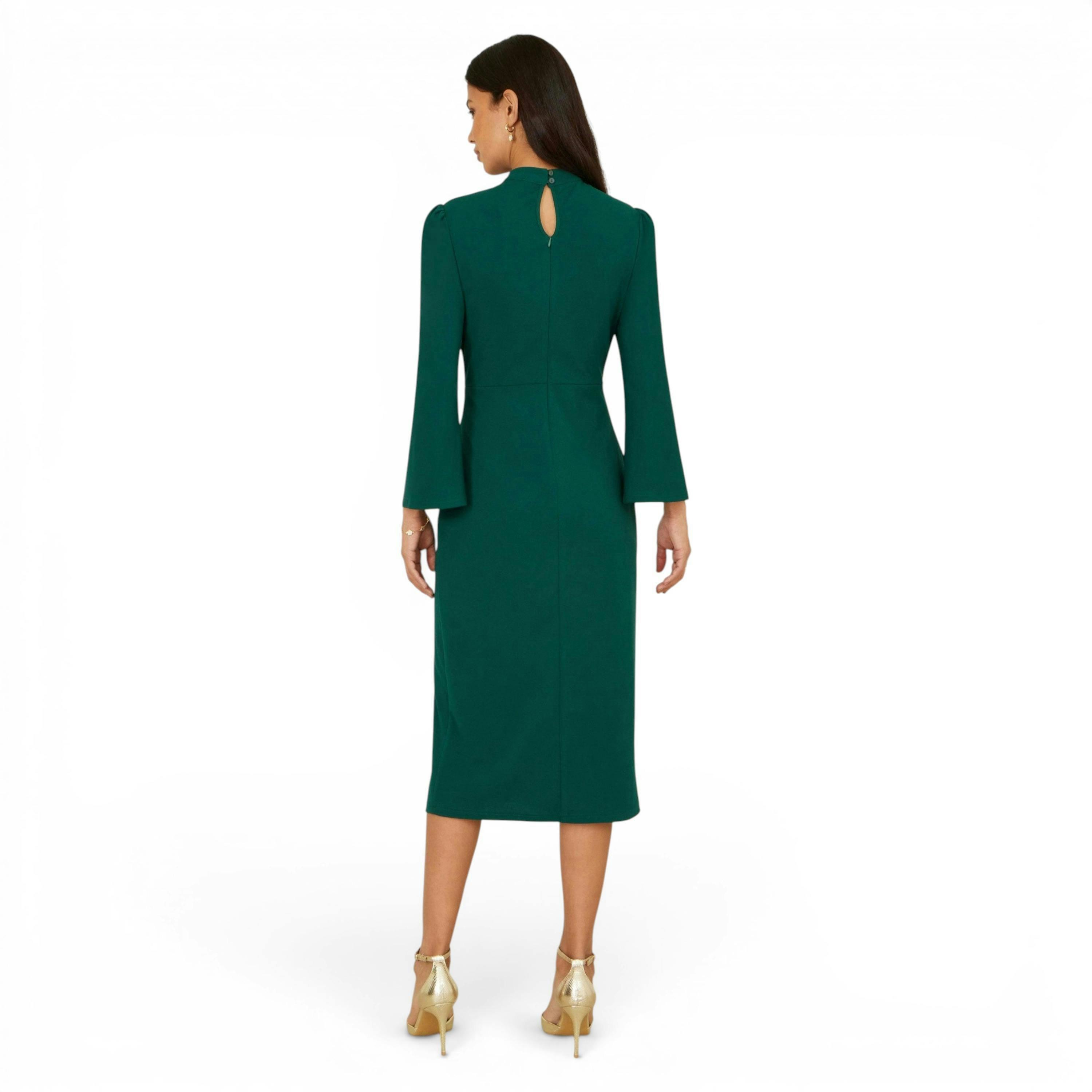 Yumi Green Fitted Midi Dress With Flute Sleeves , view 4 of 6