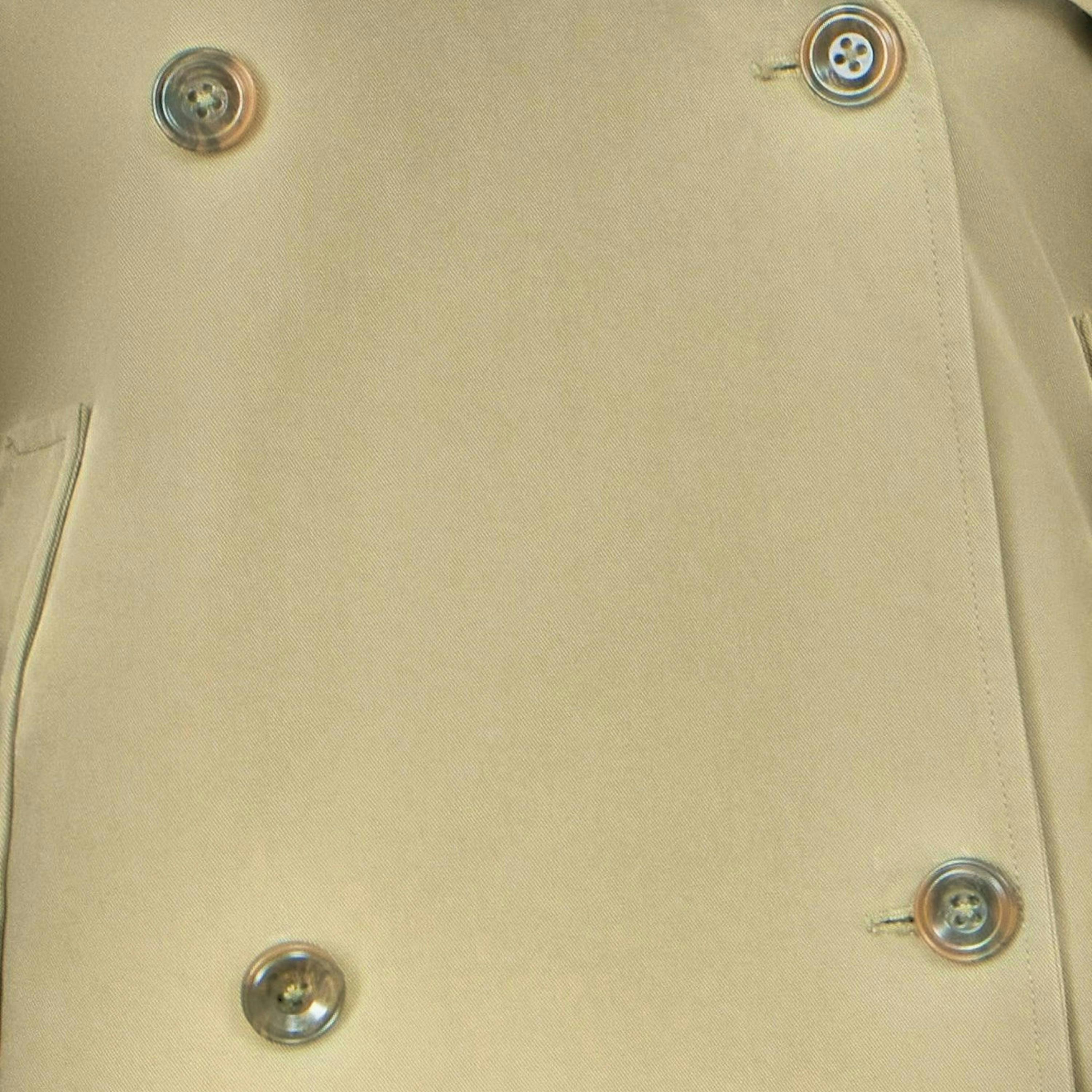 Yumi Green Cropped Trench Jacket With Pockets and Check Lining , view 6 of 6