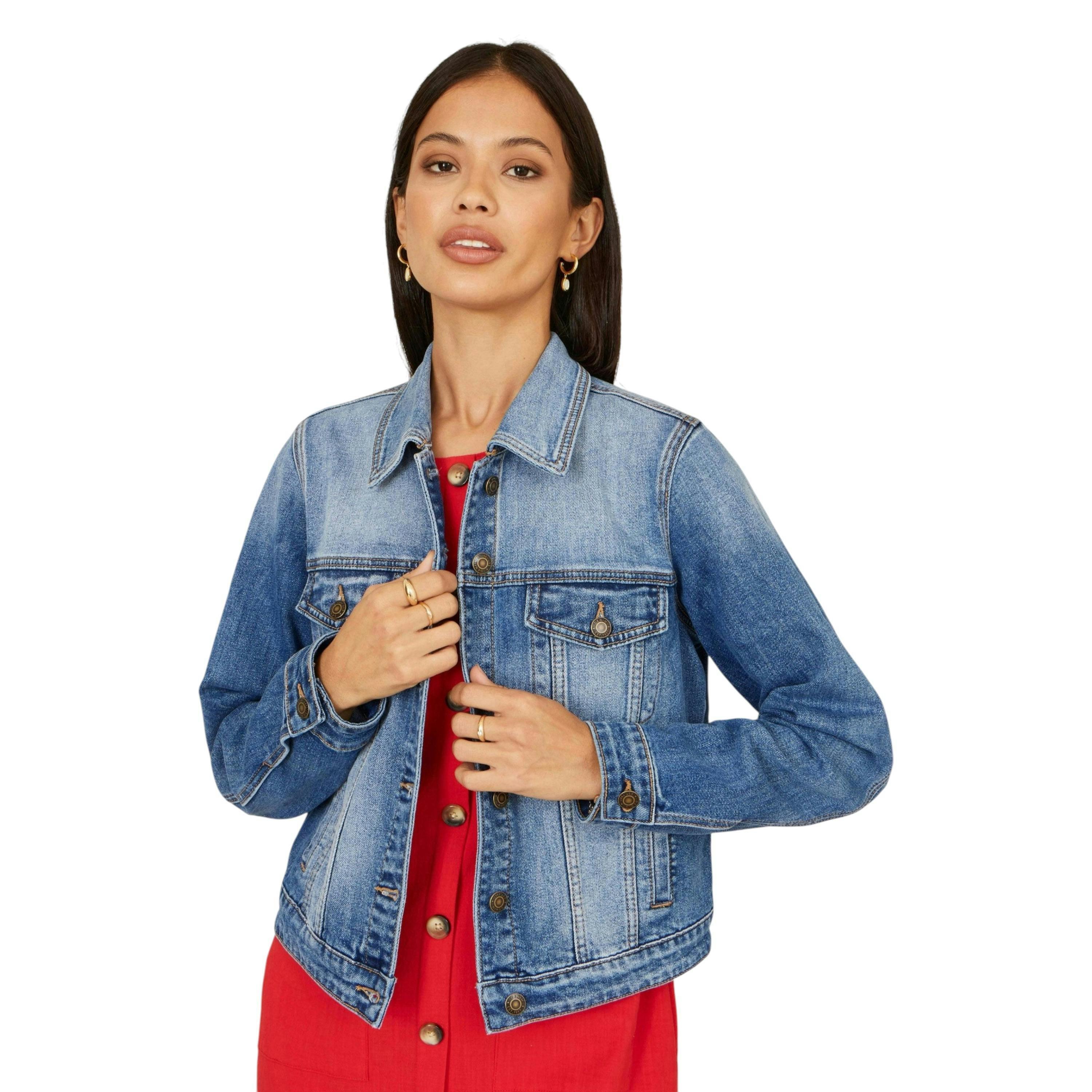 Yumi Blue Stretch Washed Denim Jacket , view 1 of 6
