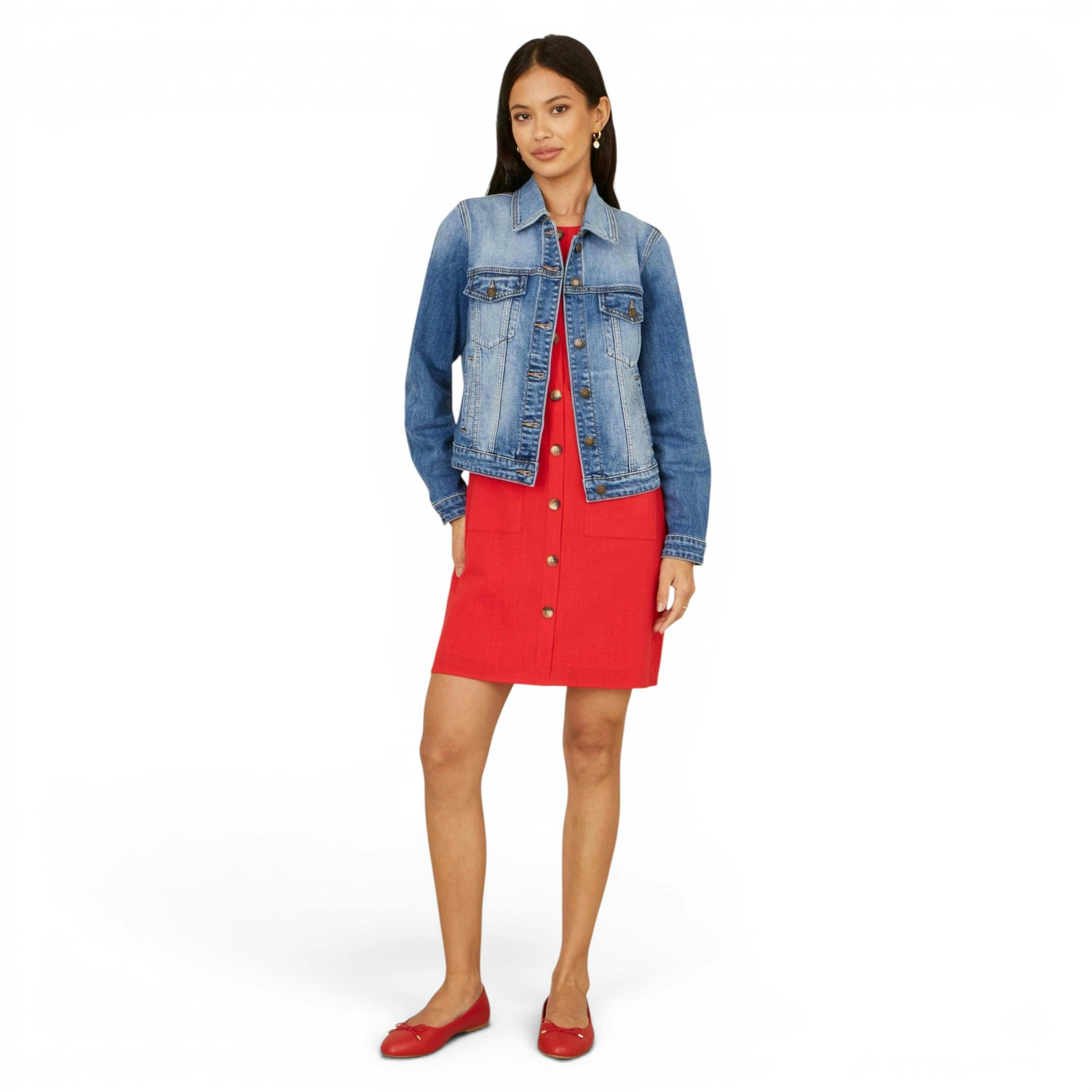 Yumi Blue Stretch Washed Denim Jacket , view 2 of 6