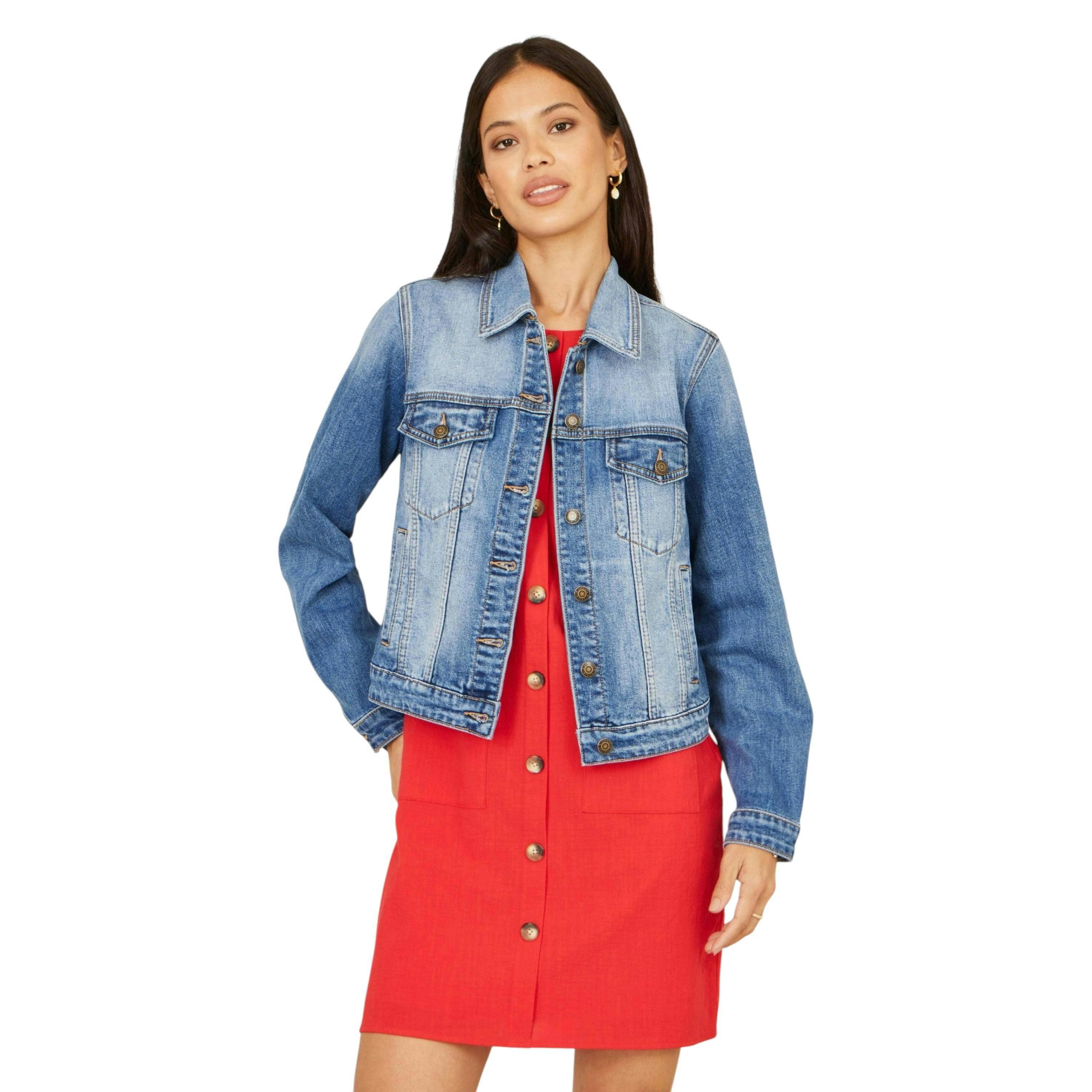 Yumi Blue Stretch Washed Denim Jacket , view 3 of 6
