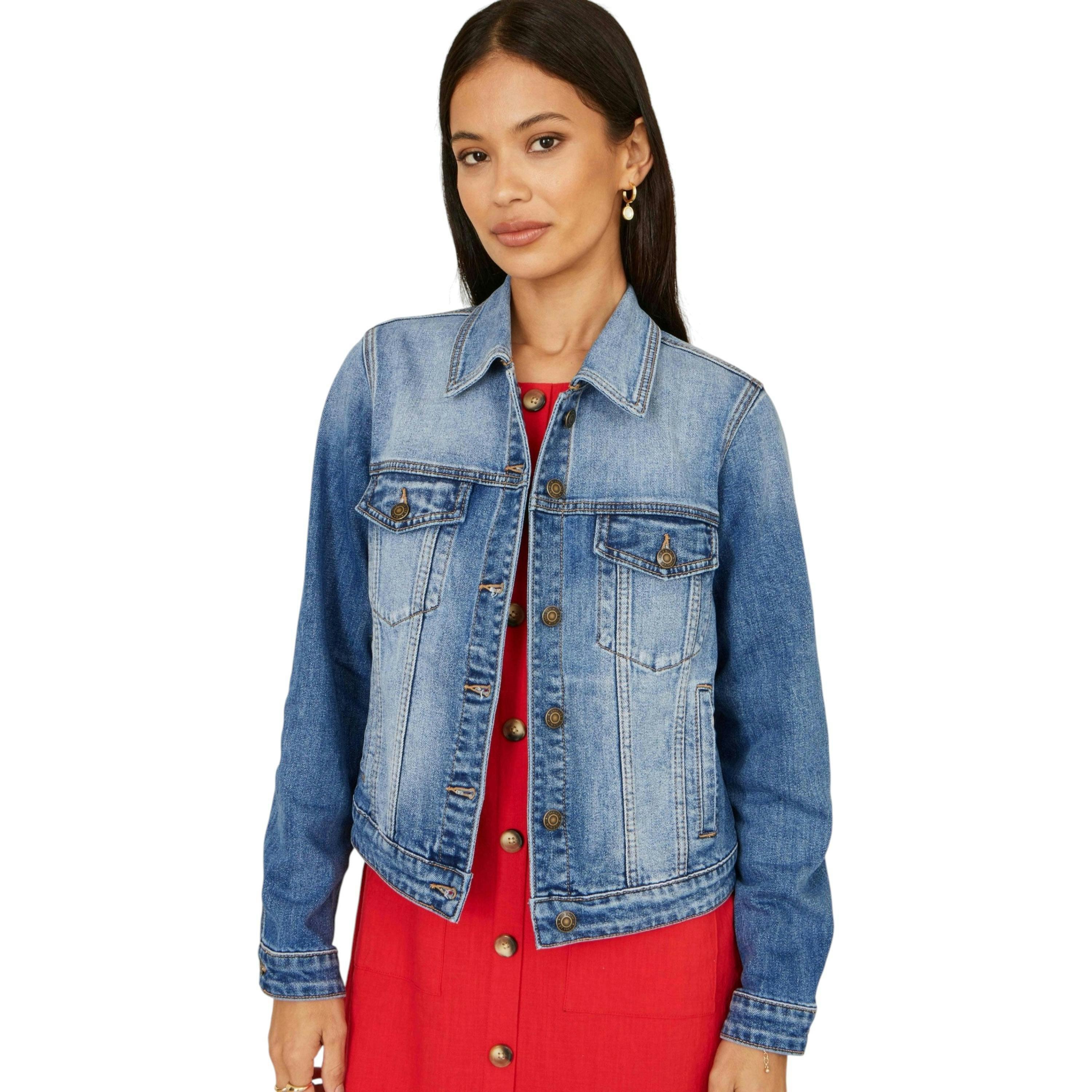 Yumi Blue Stretch Washed Denim Jacket , view 5 of 6