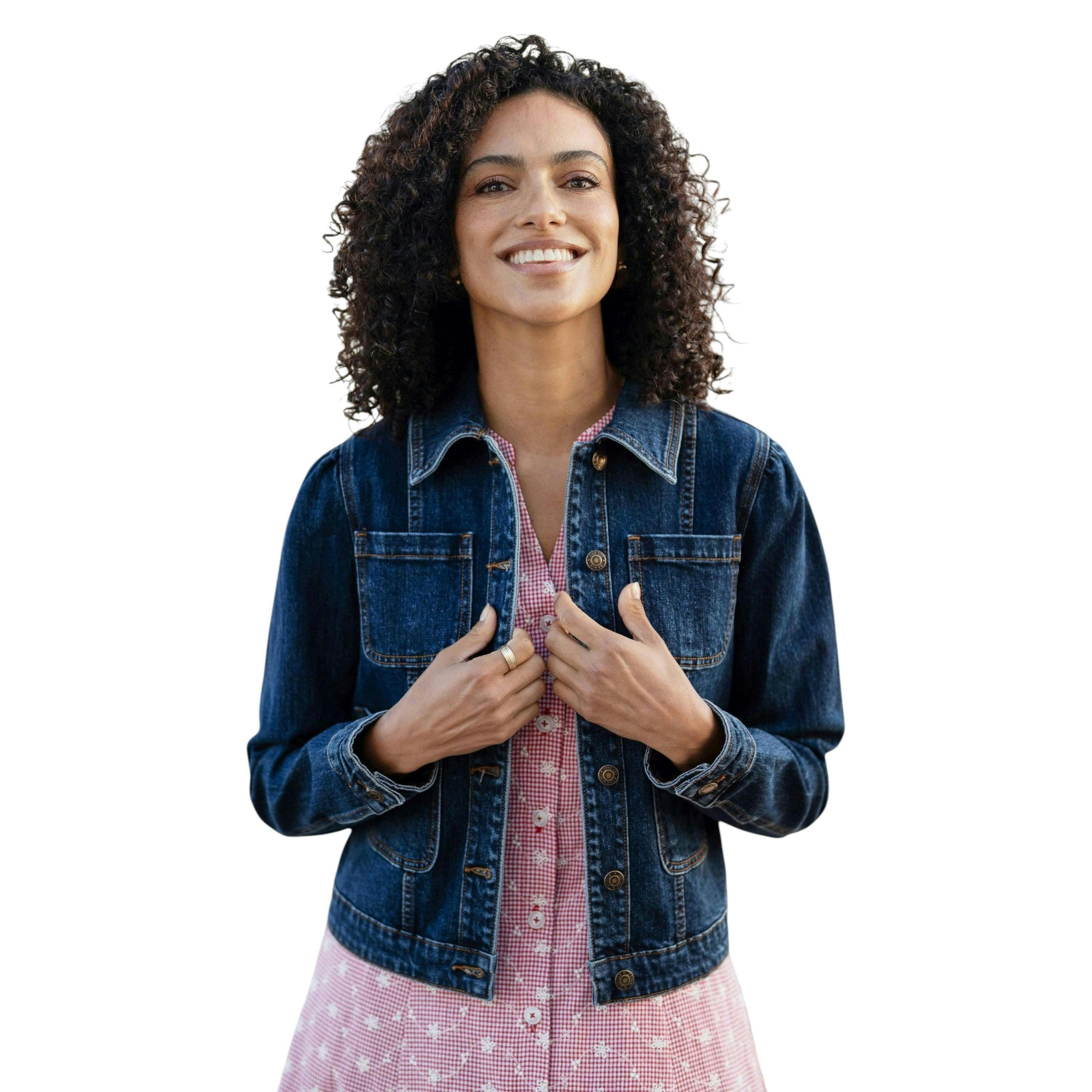 Yumi Blue Stretch Denim Jacket With Pocket Detail , view 1 of 6