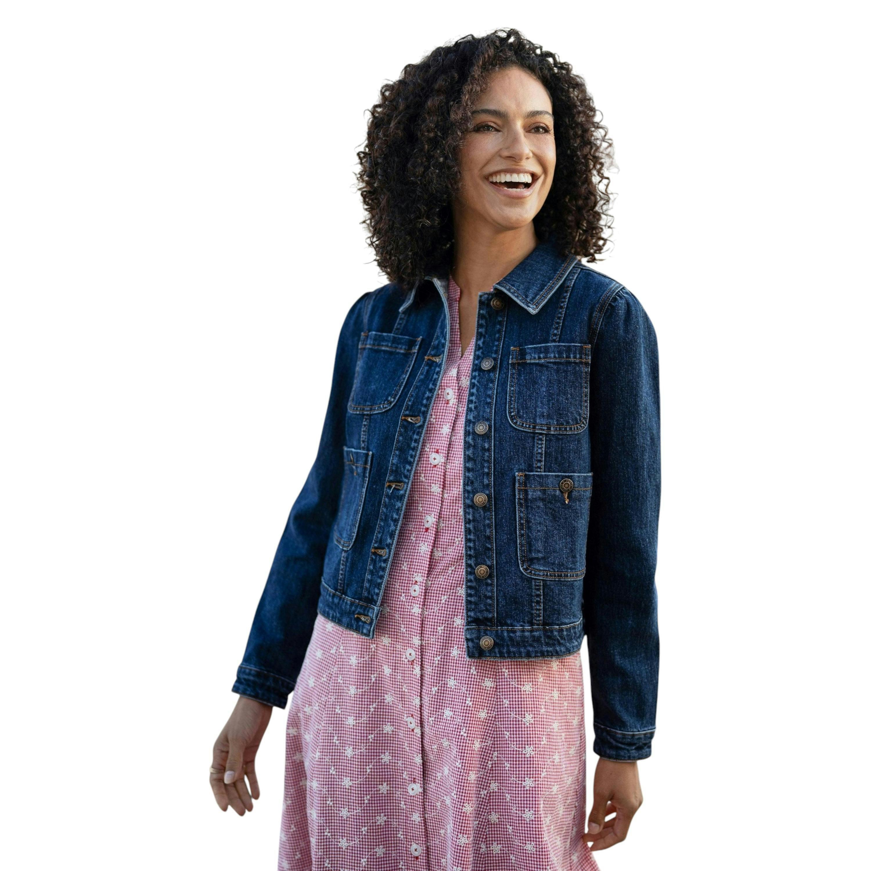 Yumi Blue Stretch Denim Jacket With Pocket Detail , view 4 of 6