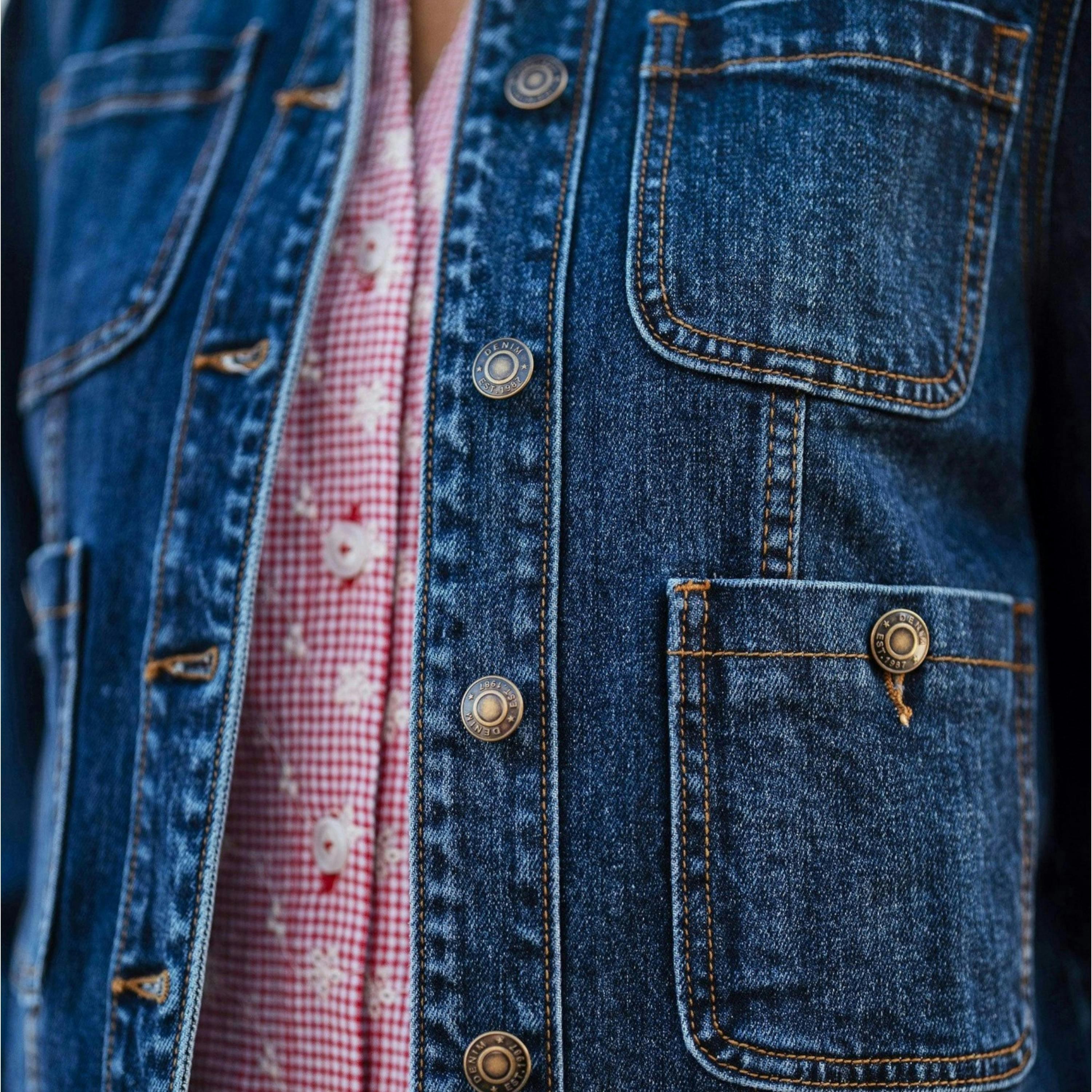 Yumi Blue Stretch Denim Jacket With Pocket Detail , view 6 of 6