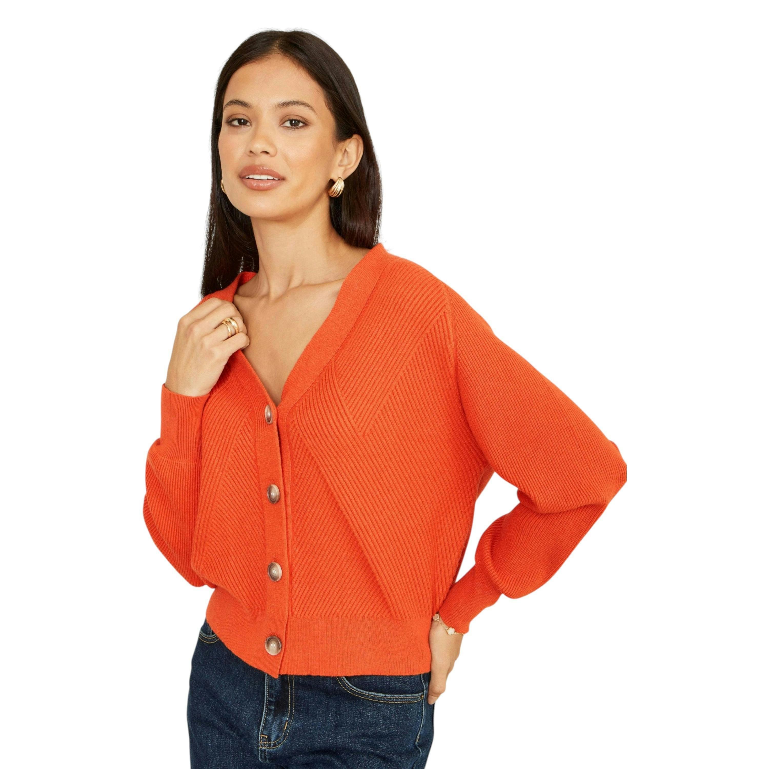 Yumi Orange Relaxed Fit Cardigan With Stitch Detail , view 1 of 5