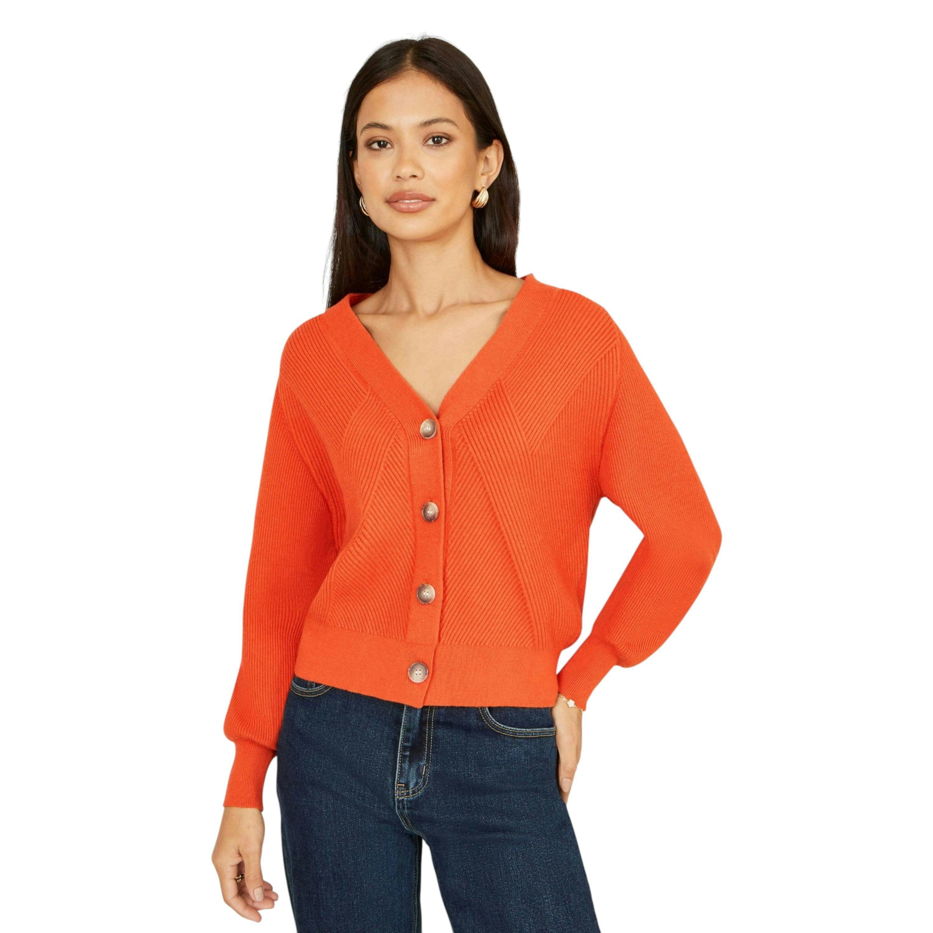Yumi Orange Relaxed Fit Cardigan With Stitch Detail , view 3 of 5