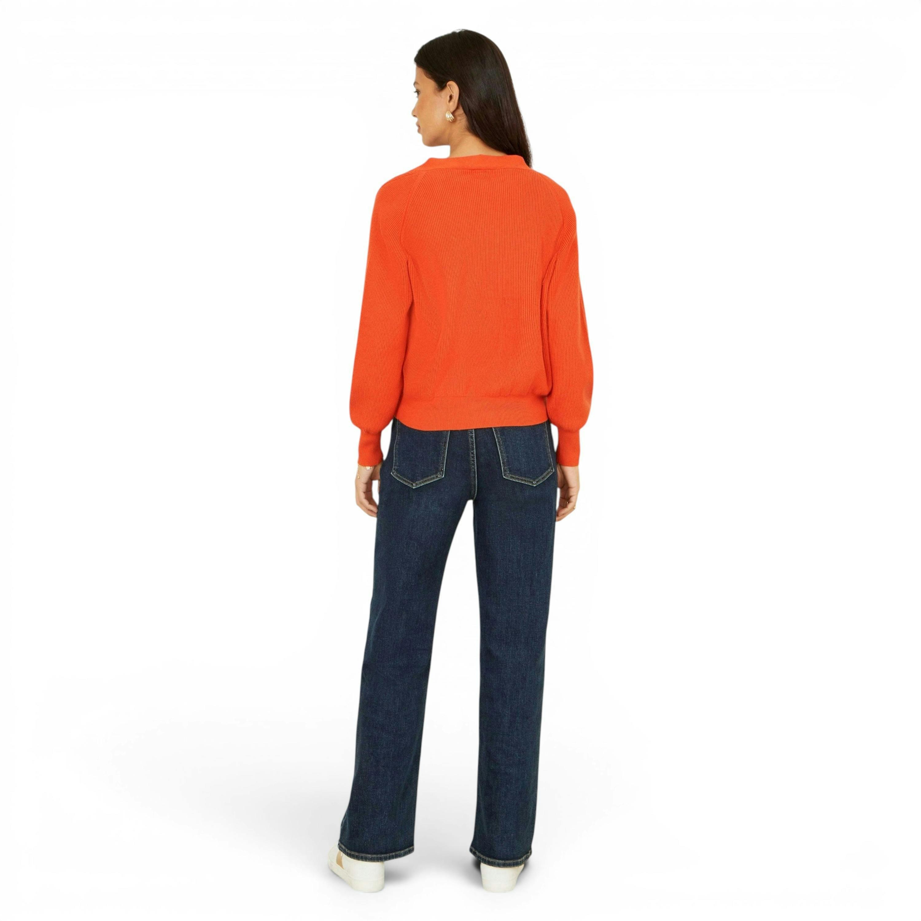 Yumi Orange Relaxed Fit Cardigan With Stitch Detail , view 4 of 5