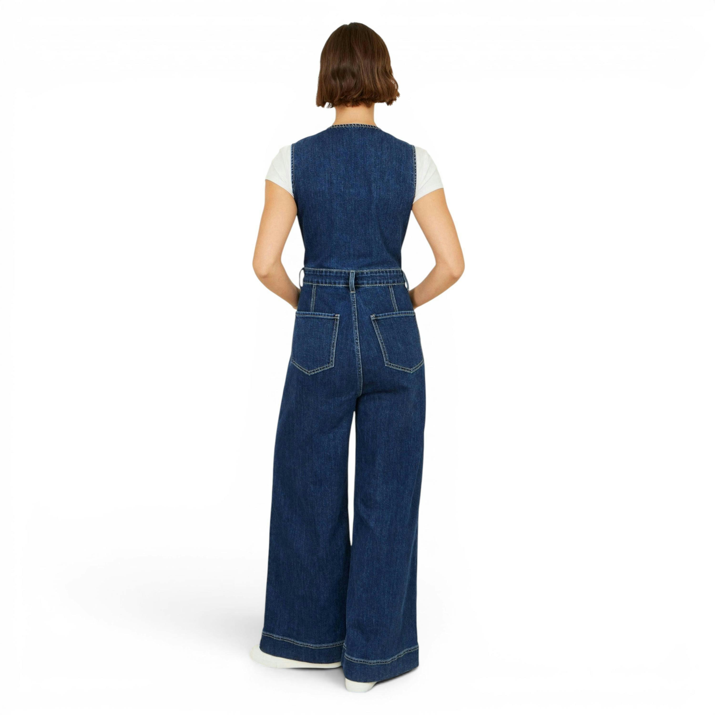 Yumi Blue Denim Stretch Fitted Jumpsuit , view 5 of 6