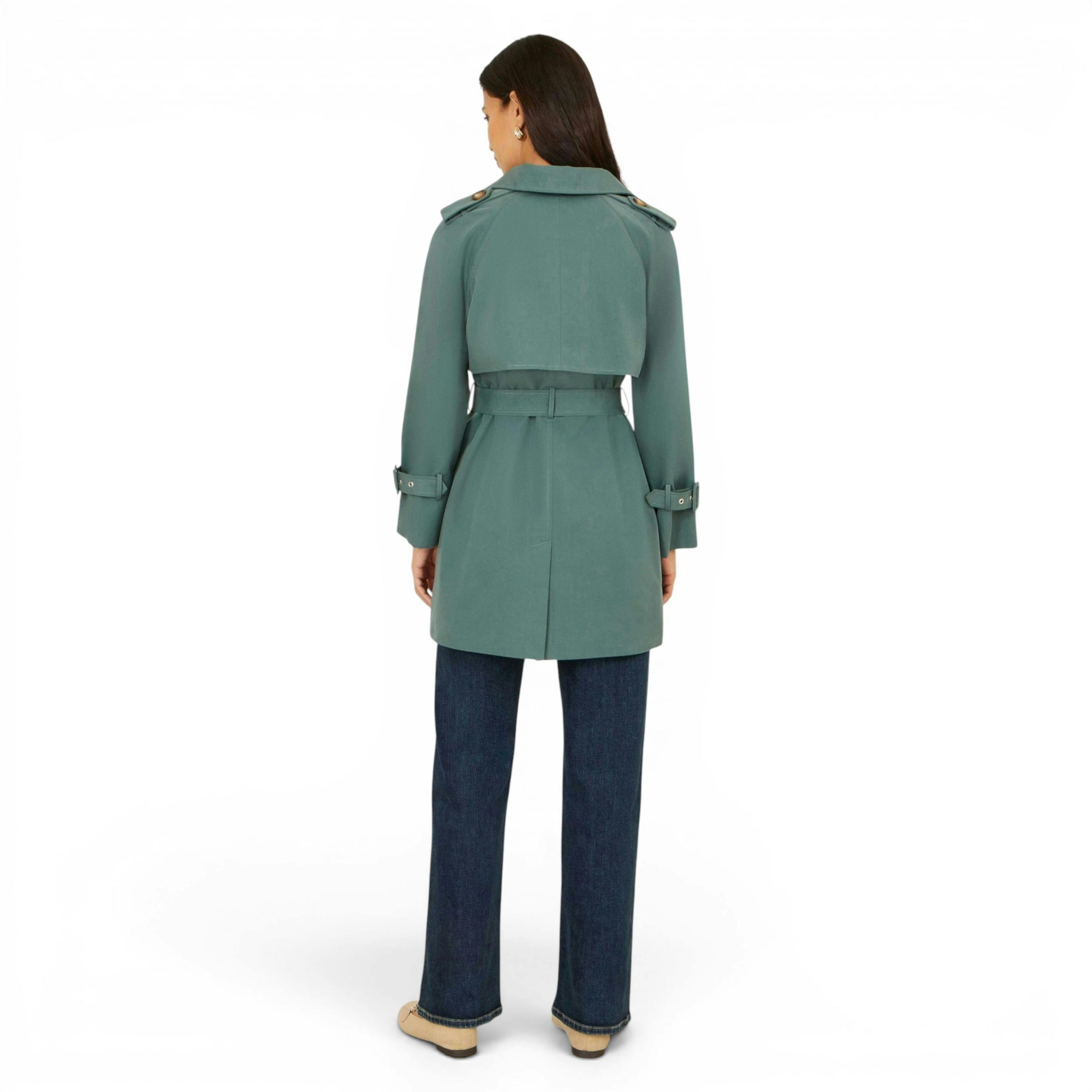 Yumi Blue Belted Trench Coat With Check Lining , view 4 of 6
