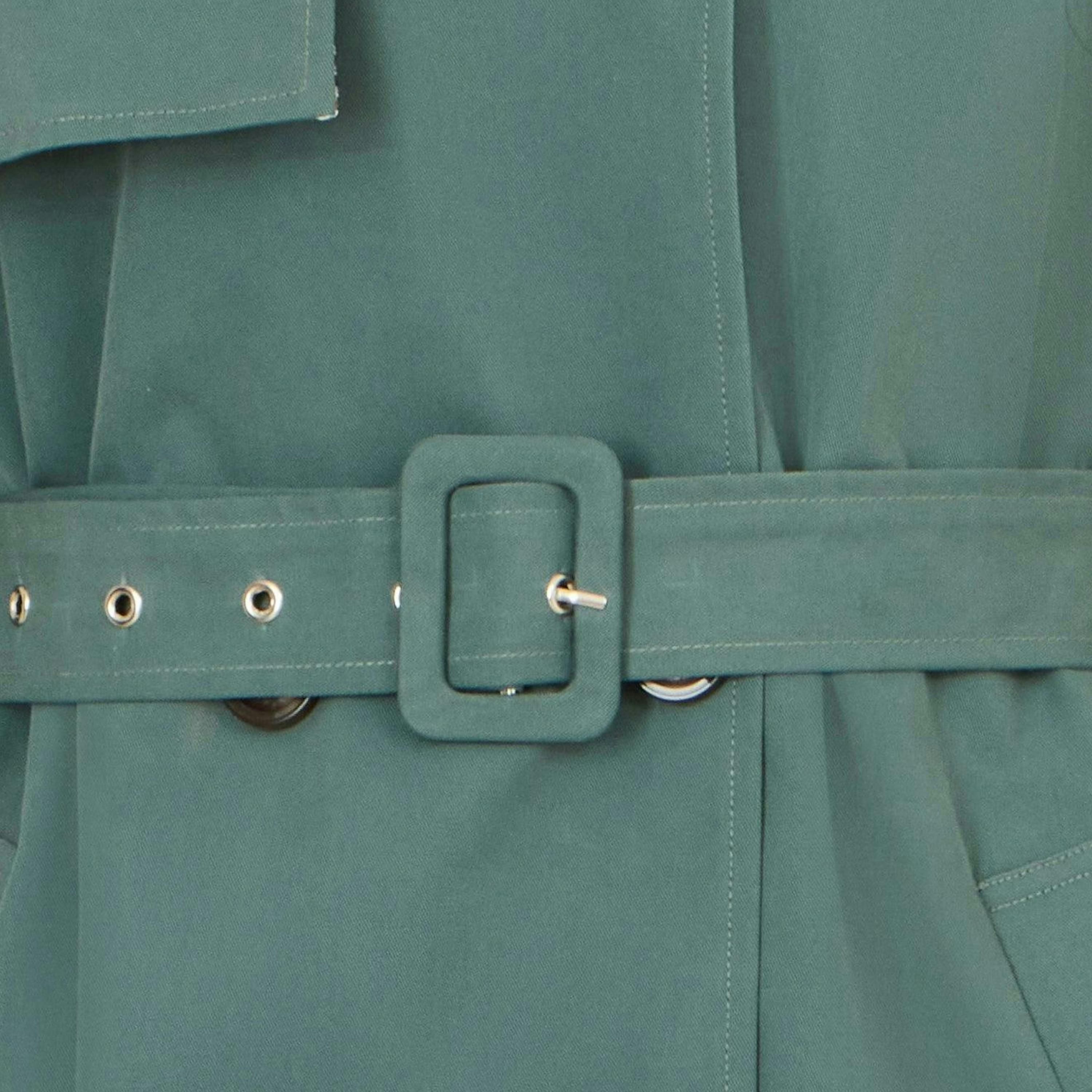 Yumi Blue Belted Trench Coat With Check Lining , view 6 of 6