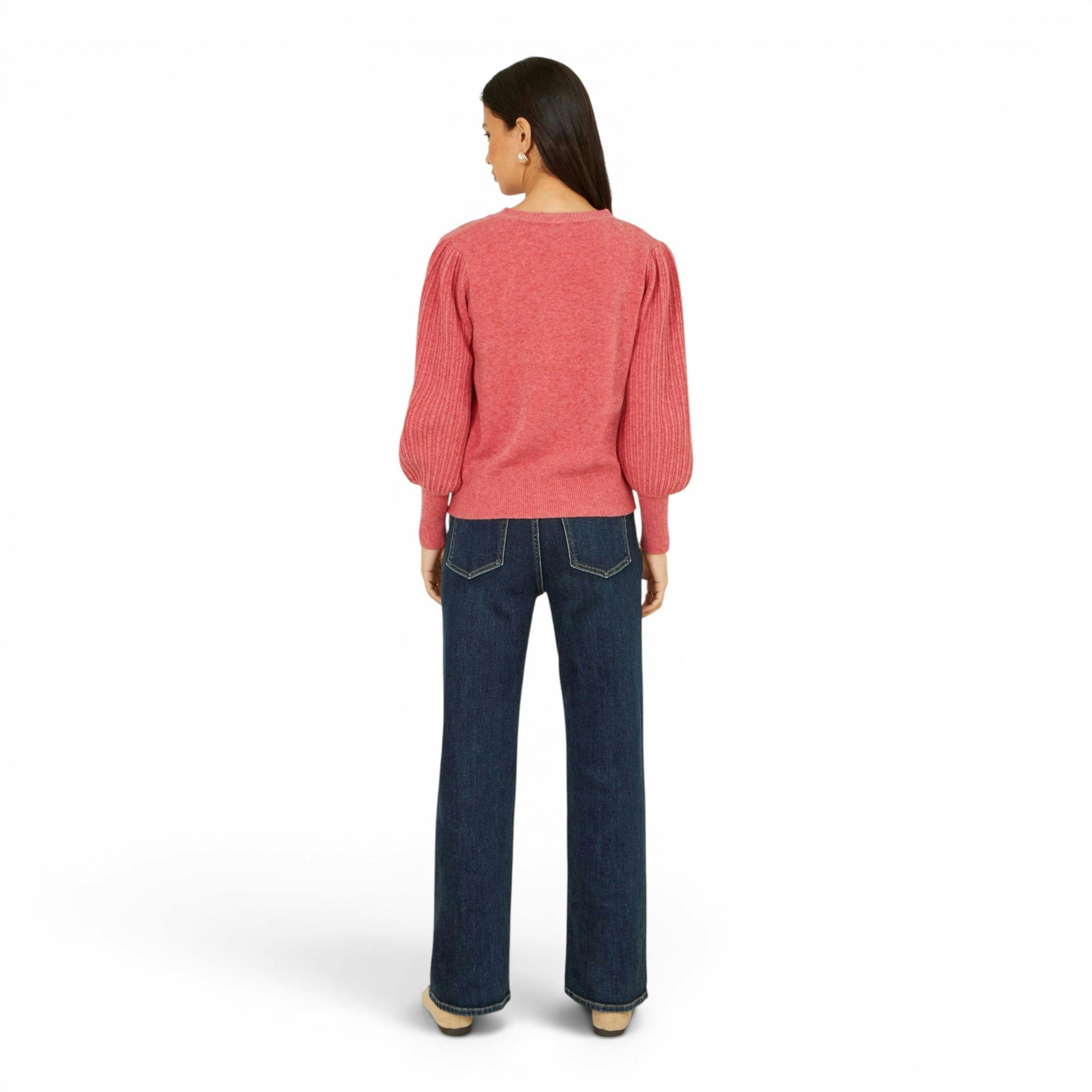 Yumi Pink Knitted Balloon Sleeve Jumper , view 4 of 6