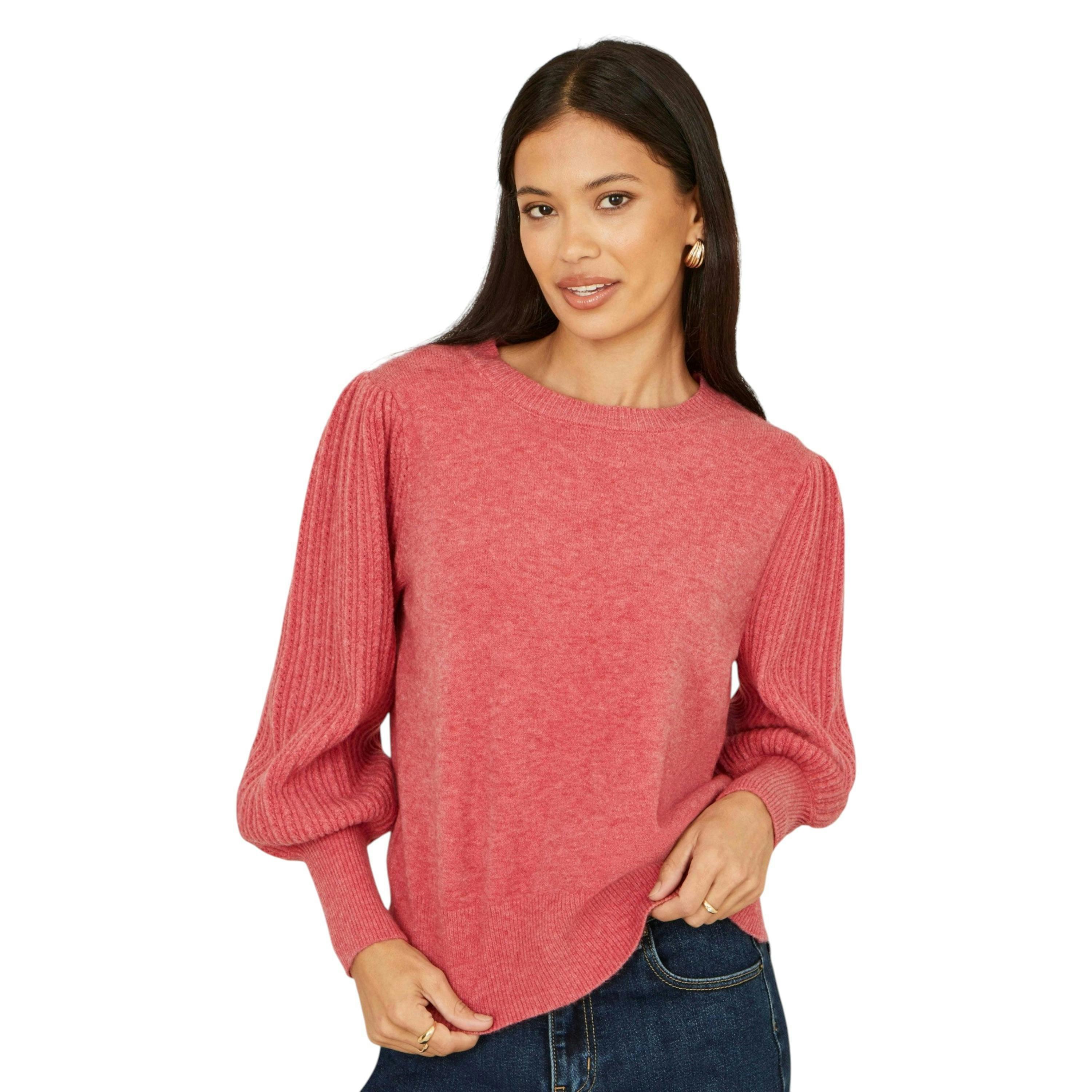 Yumi Pink Knitted Balloon Sleeve Jumper , view 5 of 6