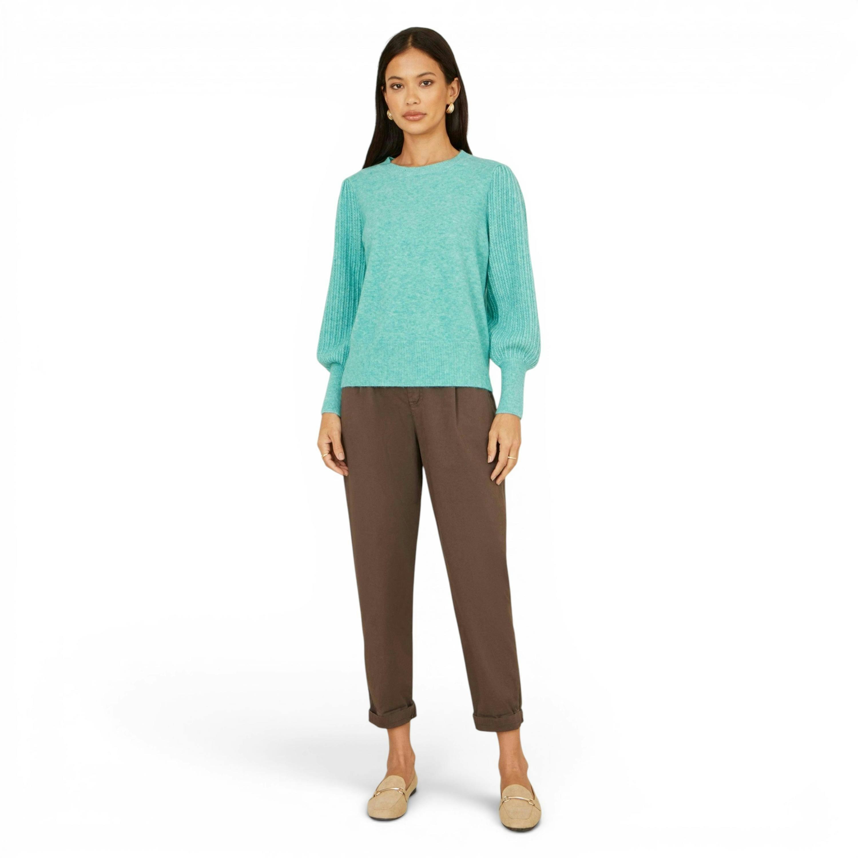 Yumi Sea Green Knitted Balloon Sleeve Jumper , view 2 of 5