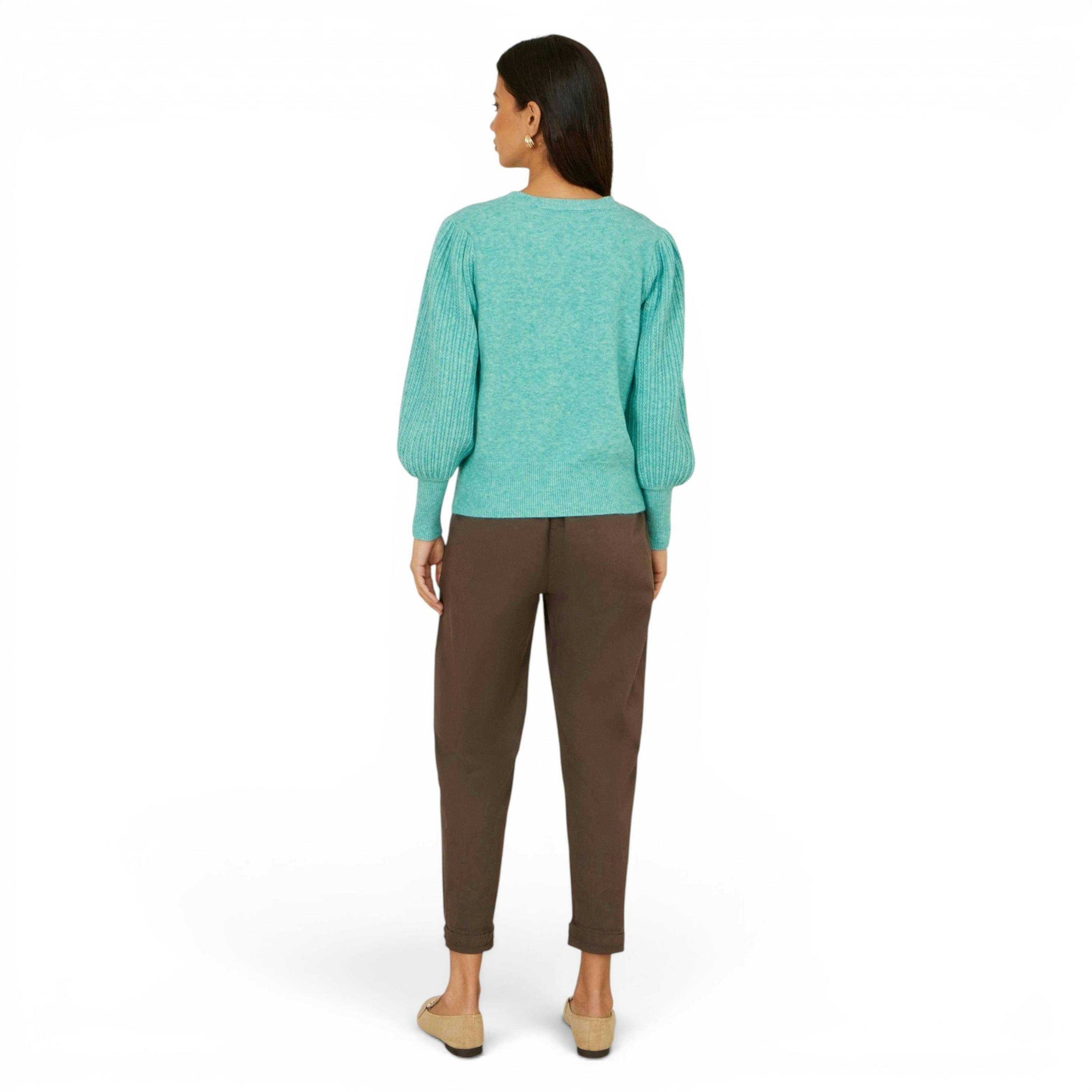 Yumi Sea Green Knitted Balloon Sleeve Jumper , view 4 of 5