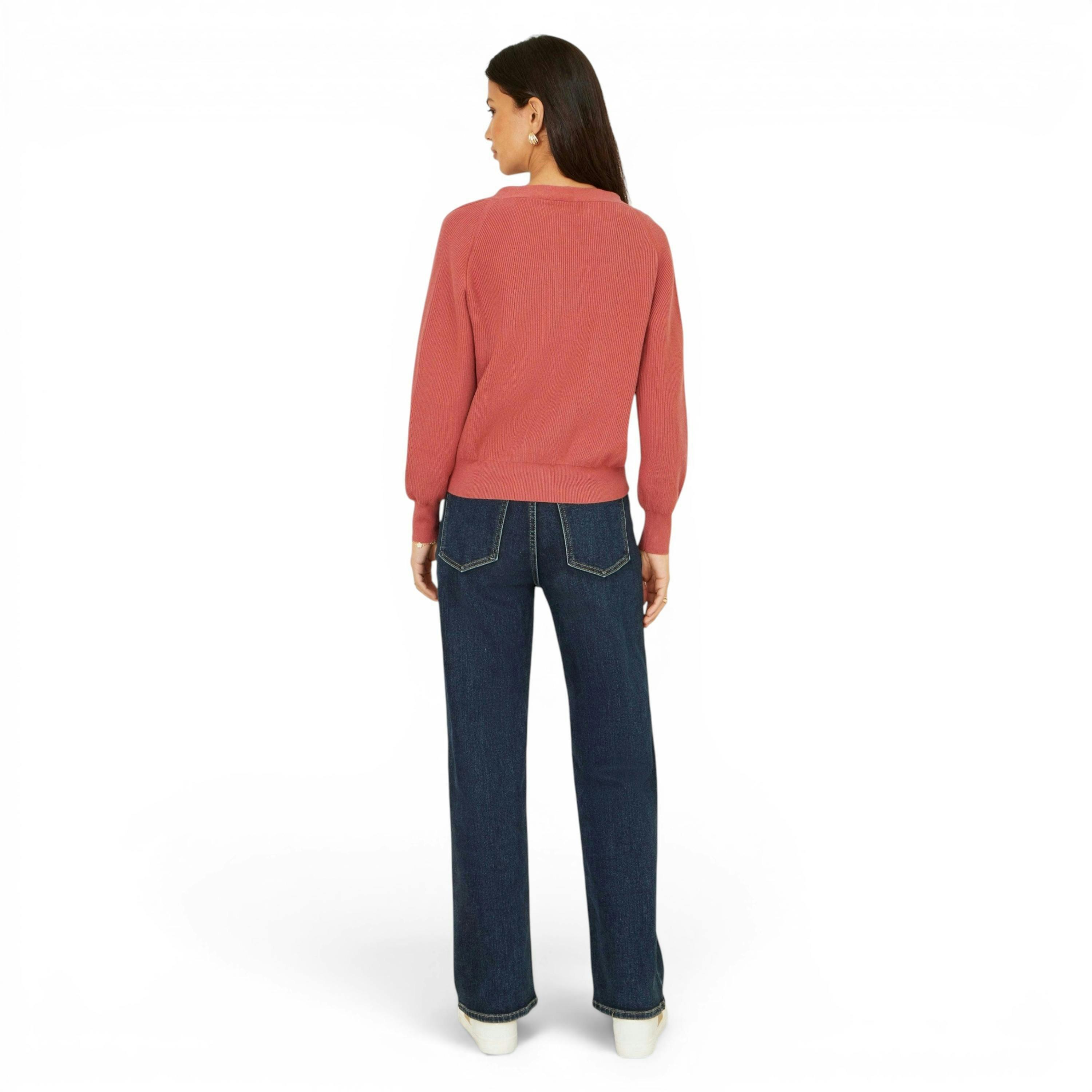 Yumi Rose Pink Relaxed Fit Cardigan With Stitch Detail , view 4 of 6