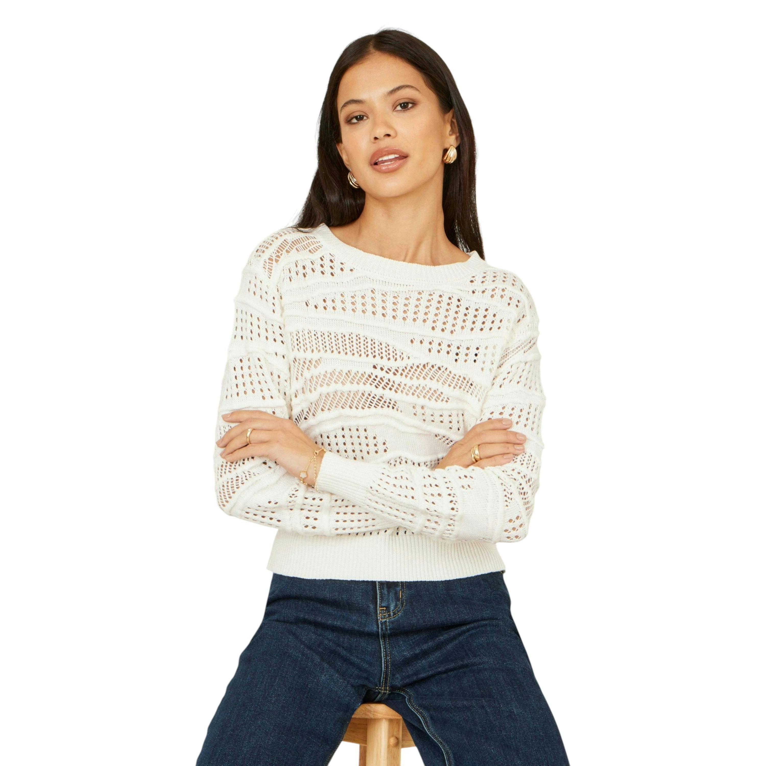 Yumi White Wave Pointelle Knitted Jumper , view 2 of 6