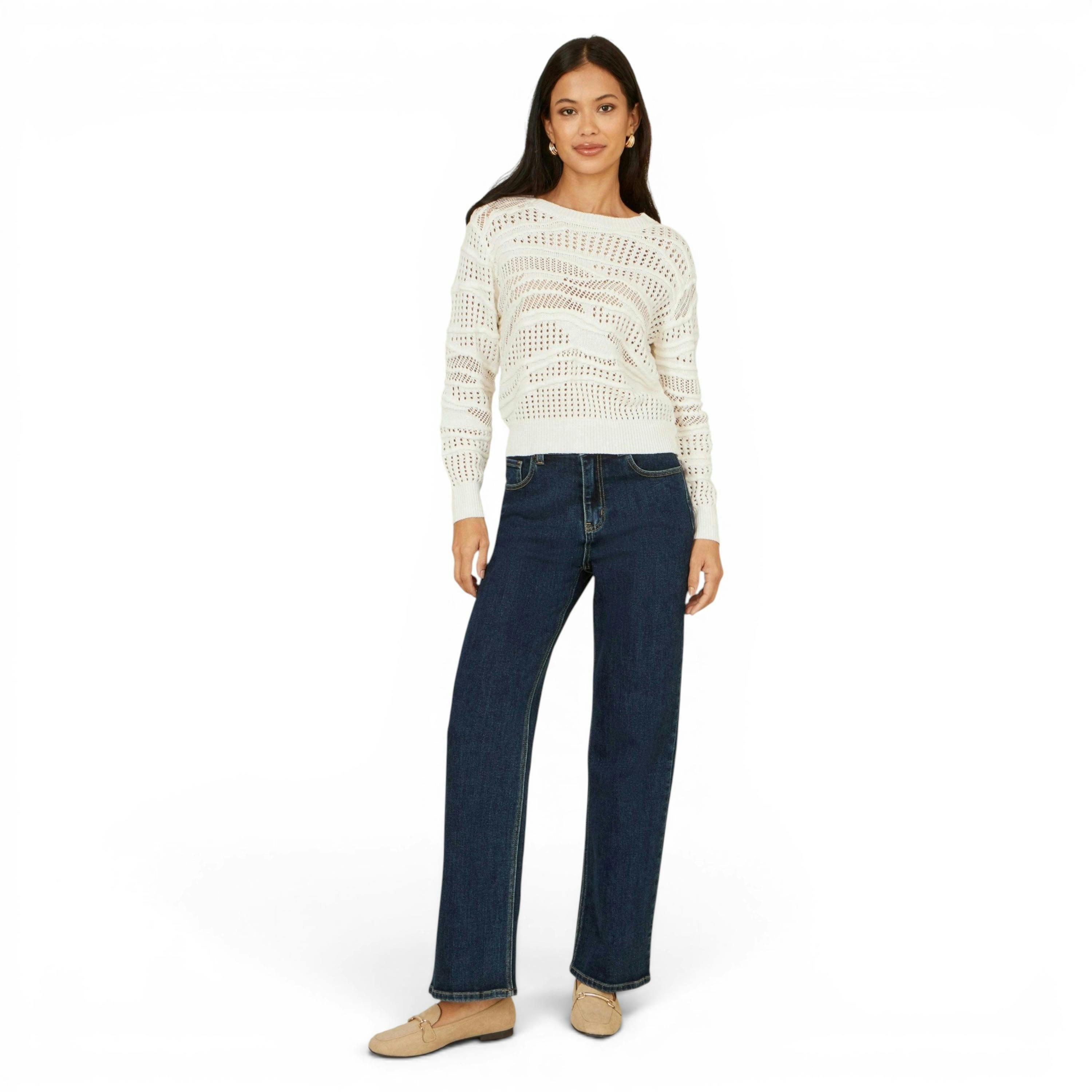 Yumi White Wave Pointelle Knitted Jumper , view 3 of 6