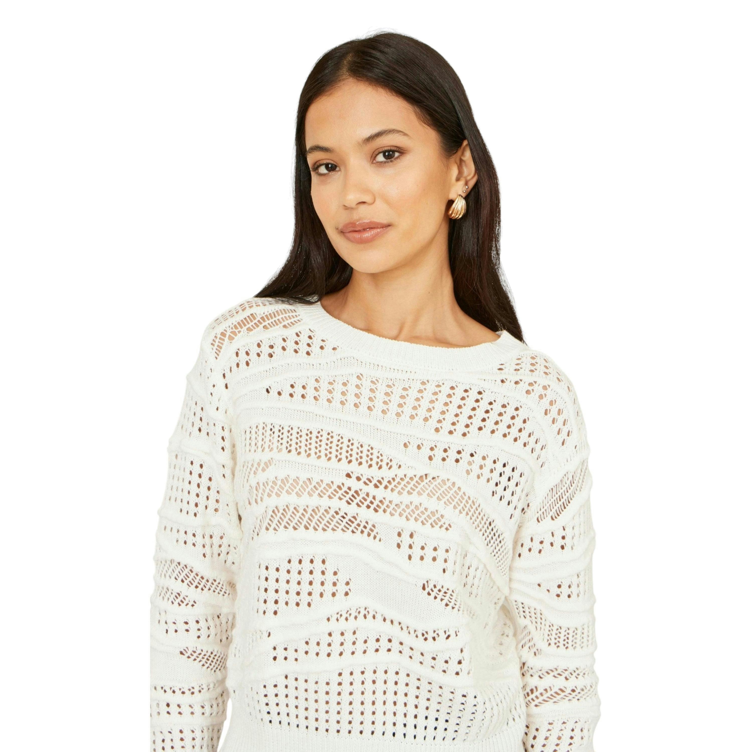 Yumi White Wave Pointelle Knitted Jumper , view 4 of 6