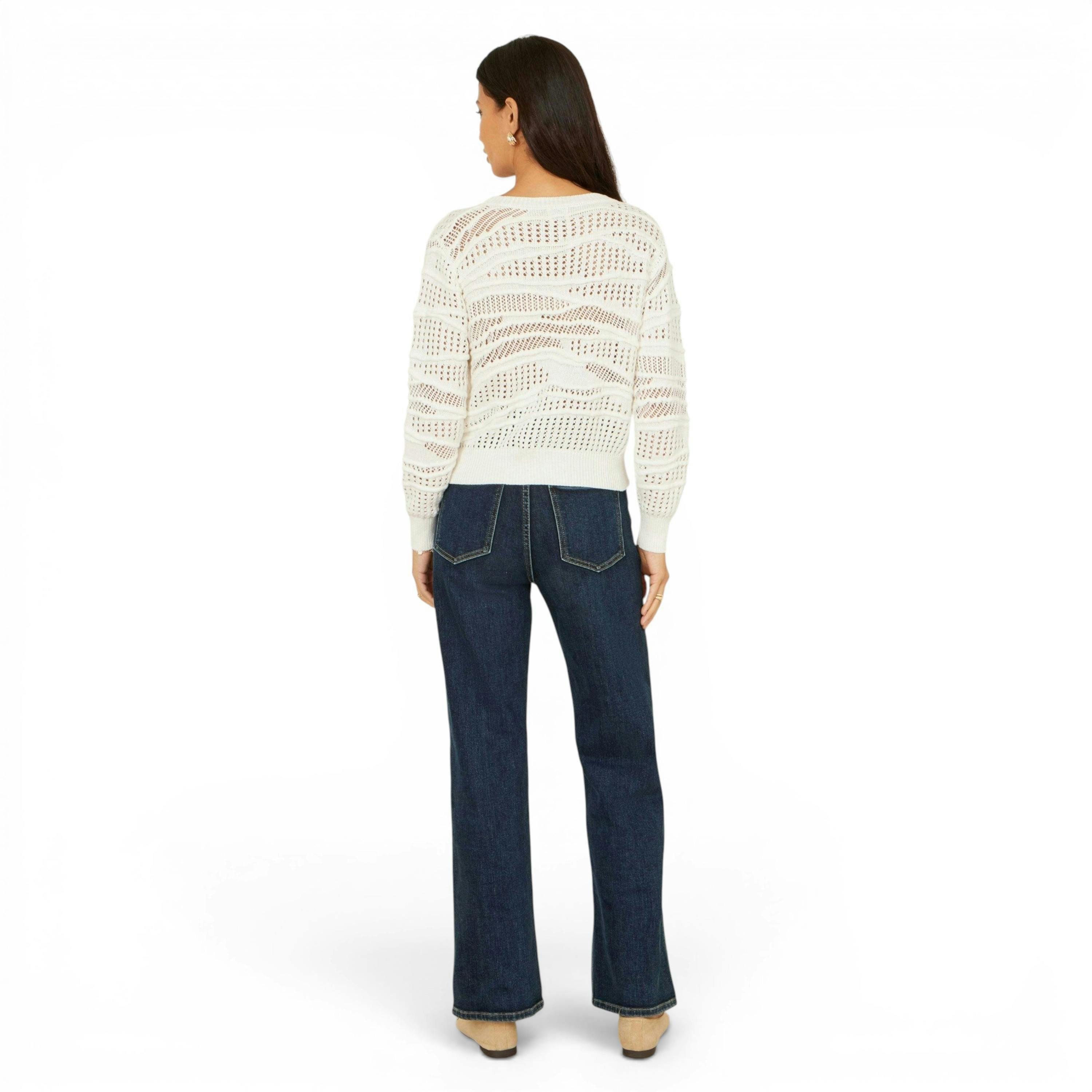 Yumi White Wave Pointelle Knitted Jumper , view 5 of 6