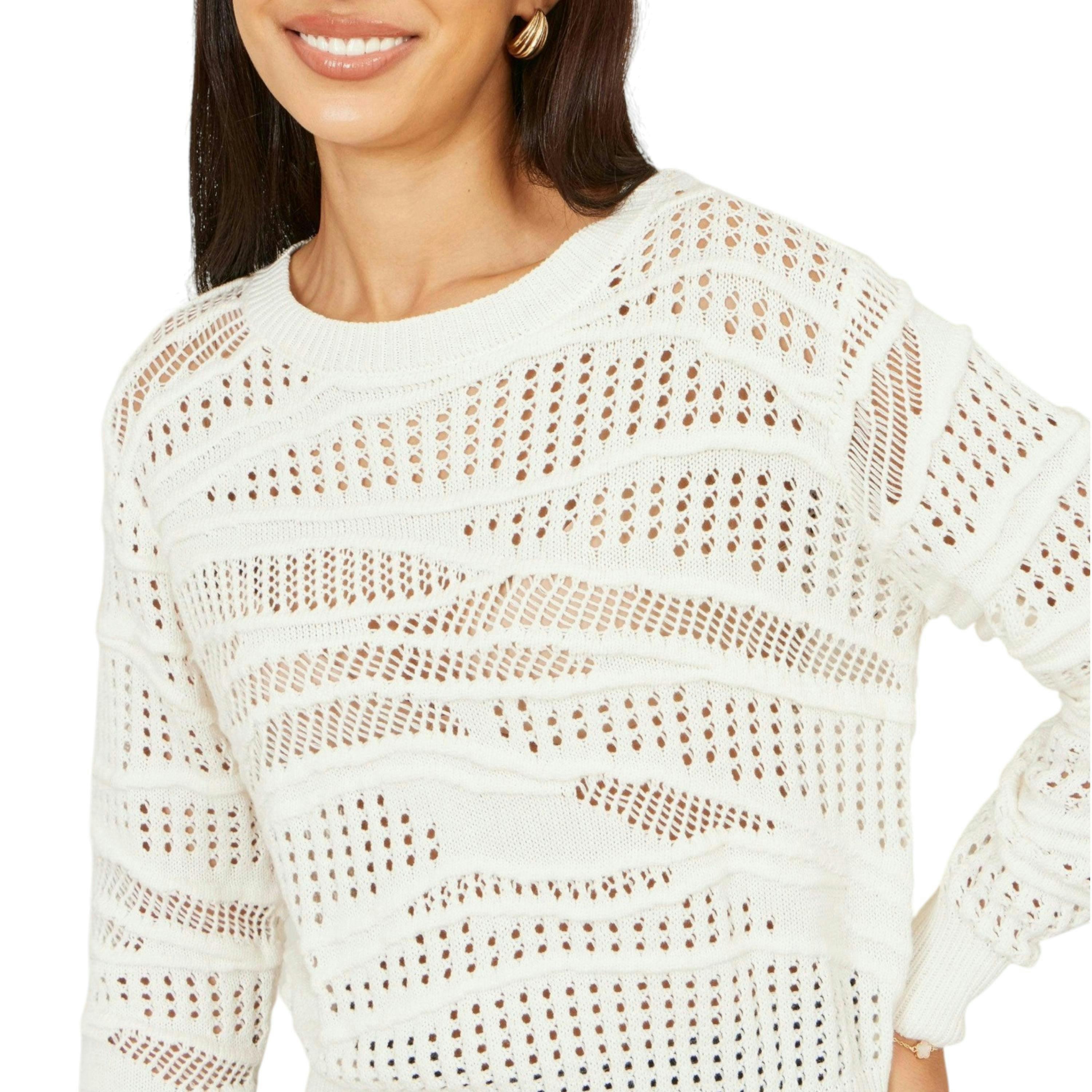 Yumi White Wave Pointelle Knitted Jumper , view 6 of 6