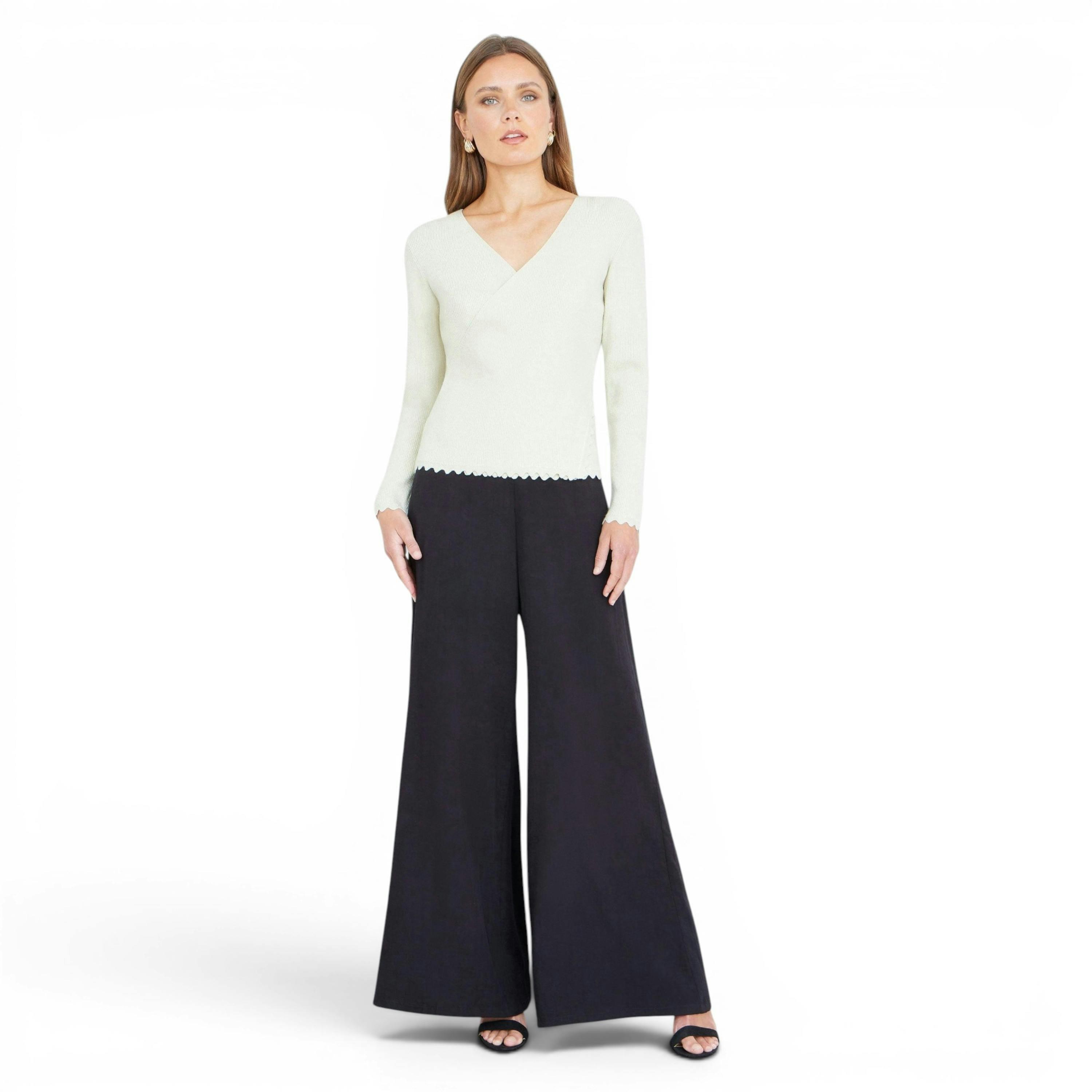 Yumi Ivory Metallic Thread Rib Wrap Knitted Top , view 2 of 6
