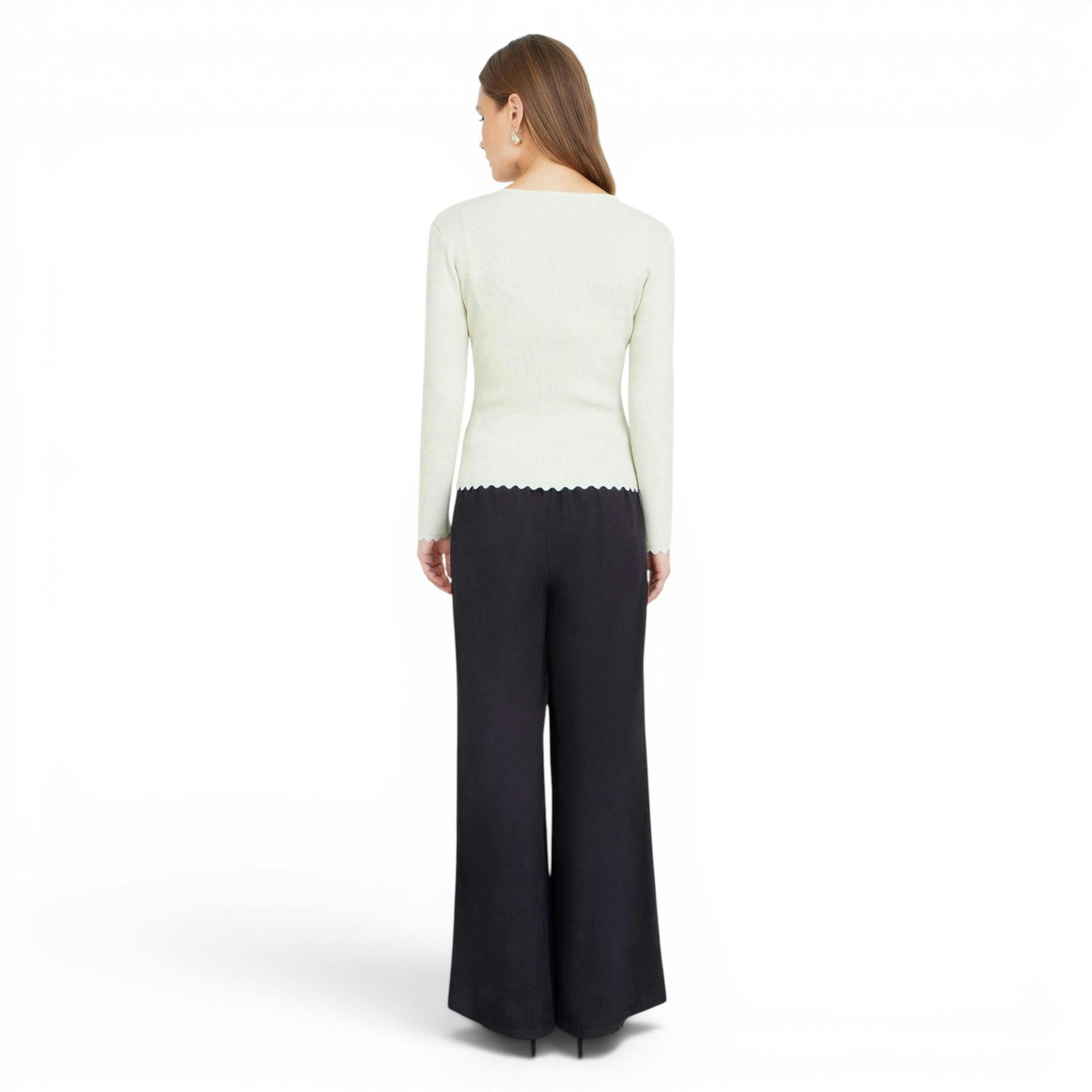 Yumi Ivory Metallic Thread Rib Wrap Knitted Top , view 4 of 6